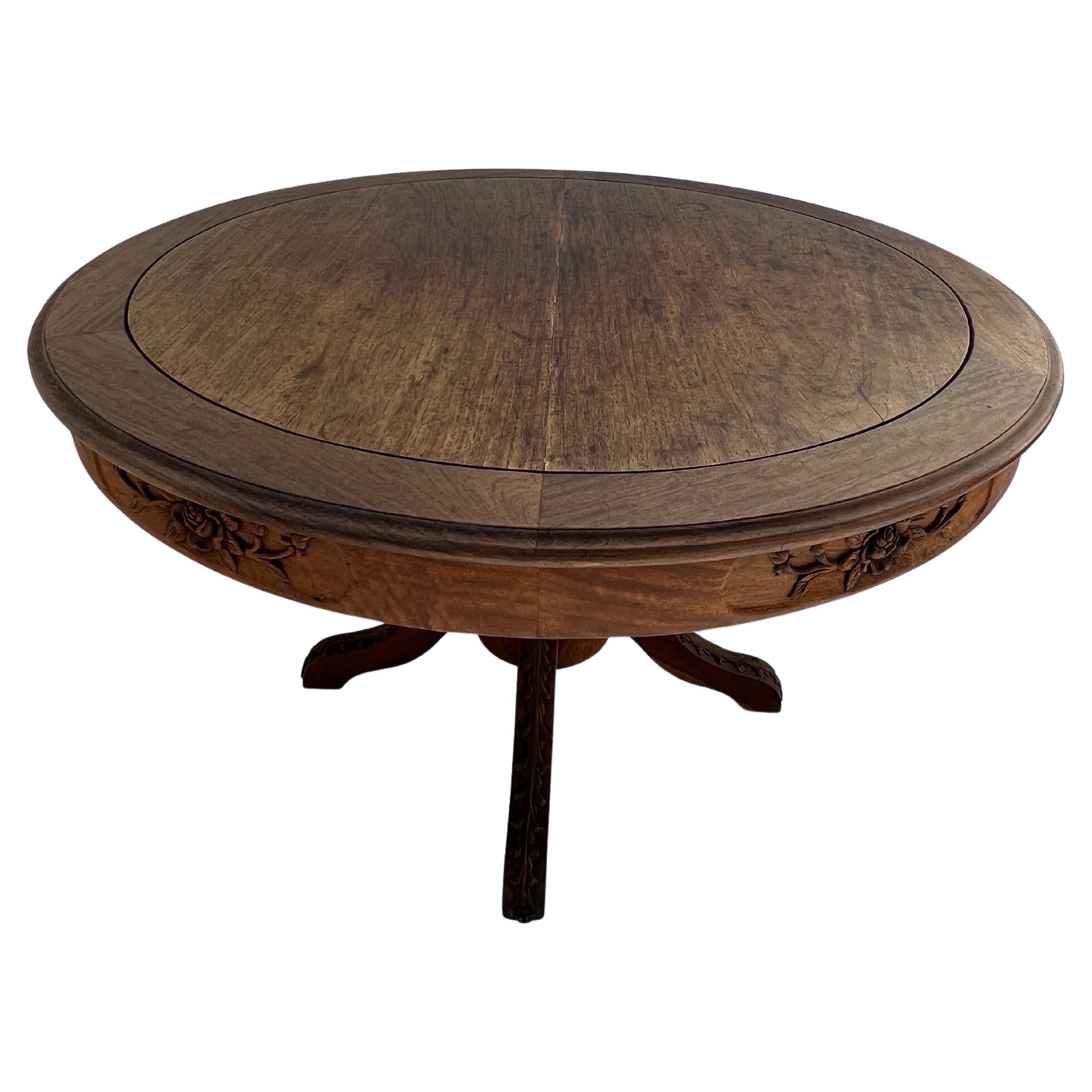 French Colonial Craved Teak Dinning Table 1930's For Sale