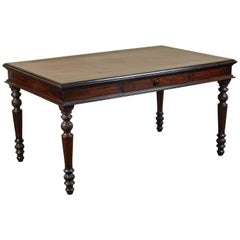 French Colonial Desk of Solid Rosewood with Large Burl Panel Top