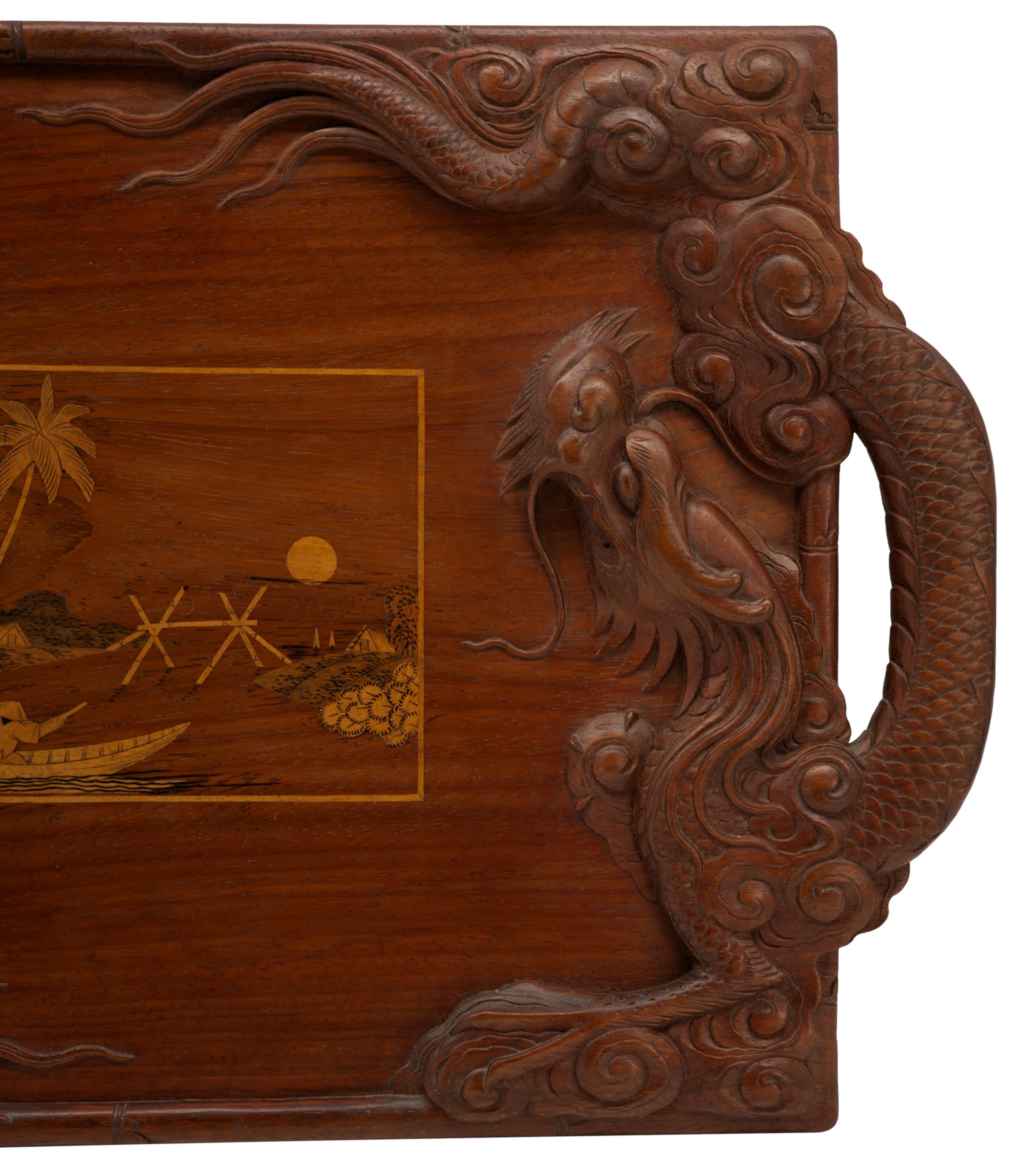 Asian French Colonial Dragon Tray, 1900 For Sale