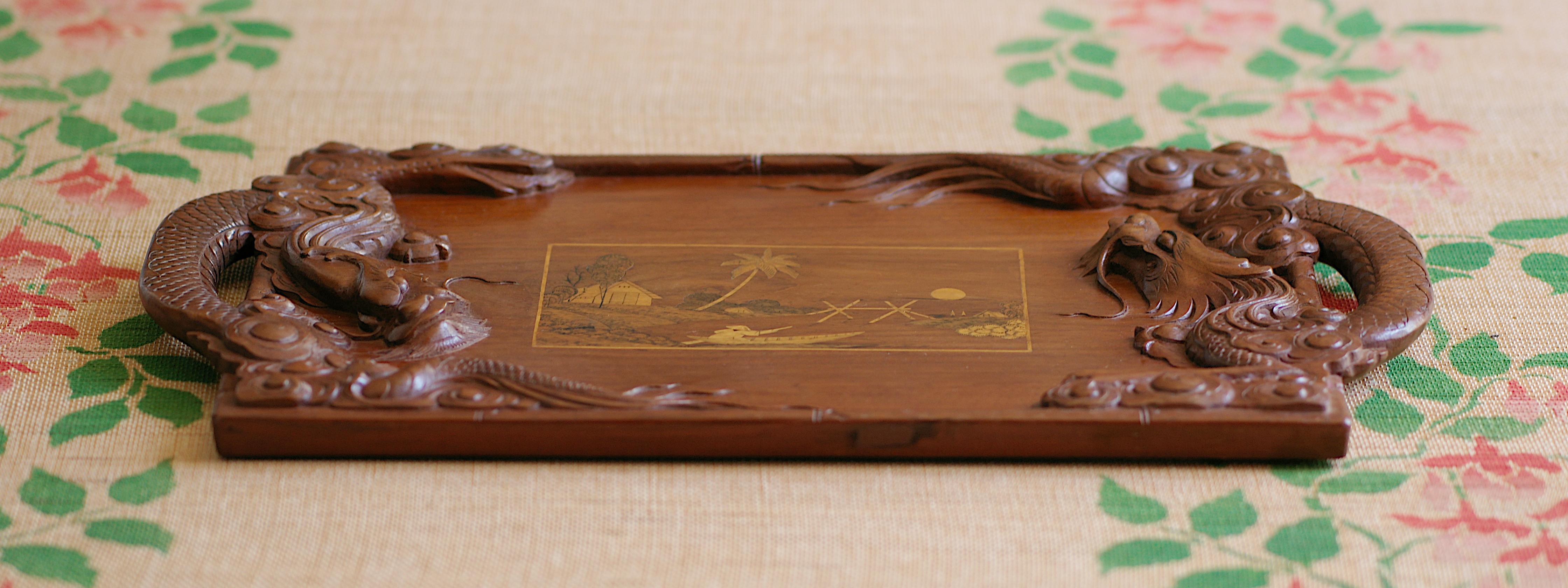 Hand-Carved French Colonial Dragon Tray, 1900 For Sale
