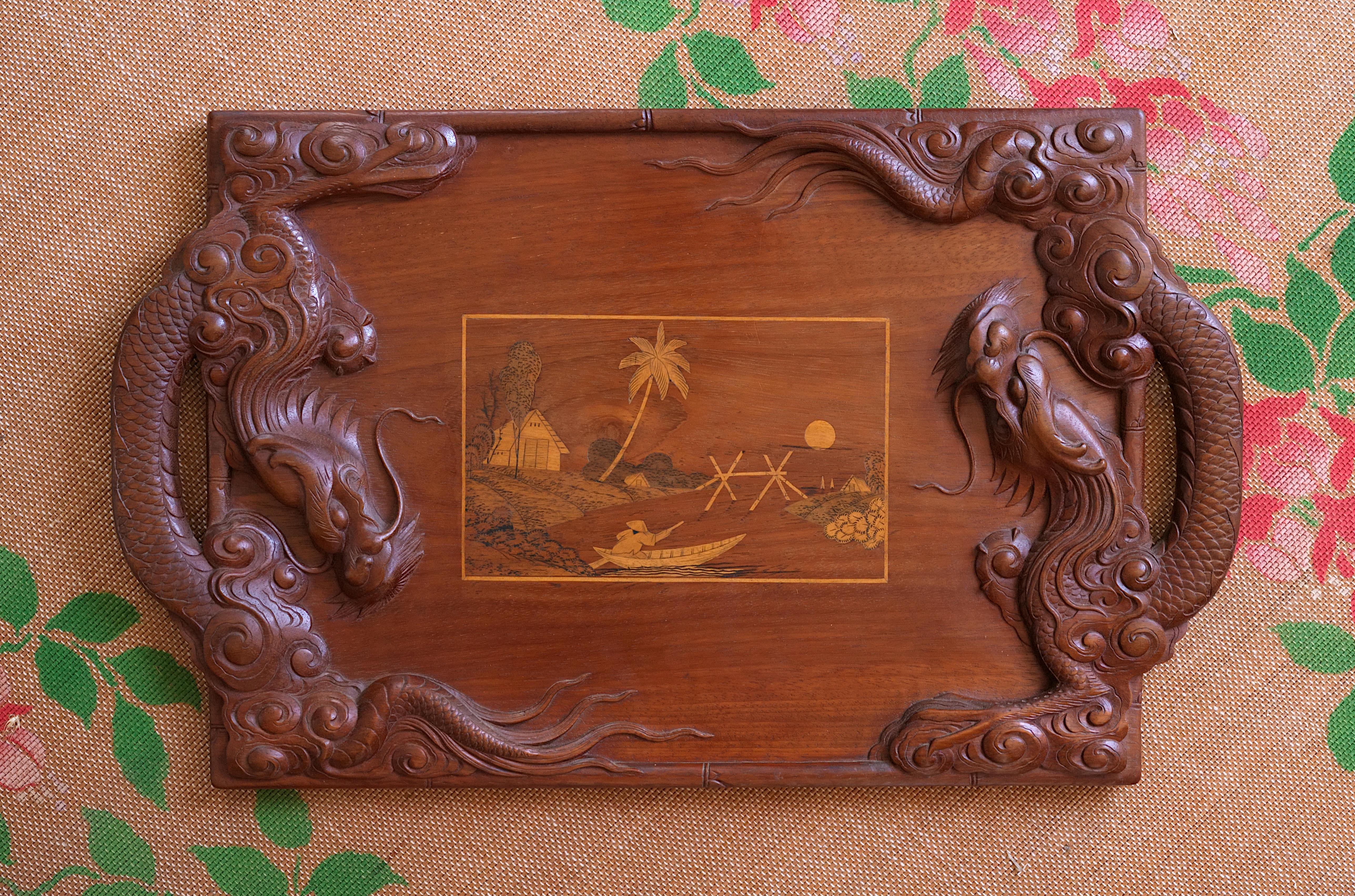 Wood French Colonial Dragon Tray, 1900 For Sale