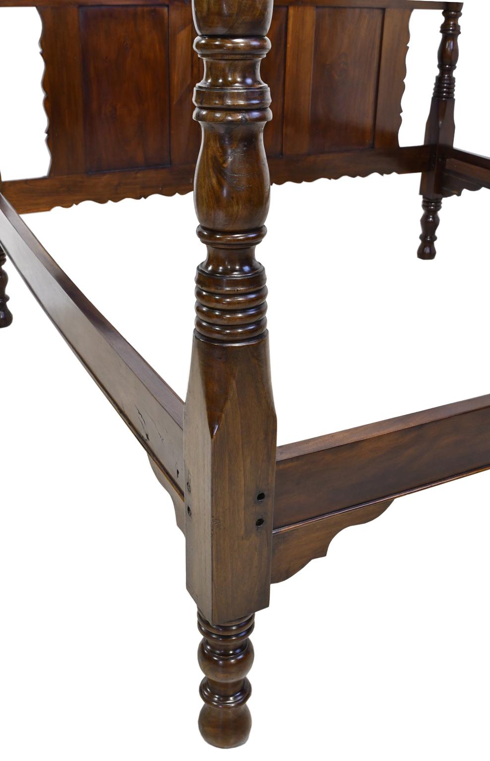 Hand-Carved French Colonial Four-Poster King Bed in West Indies Walnut, Haiti, circa 1830