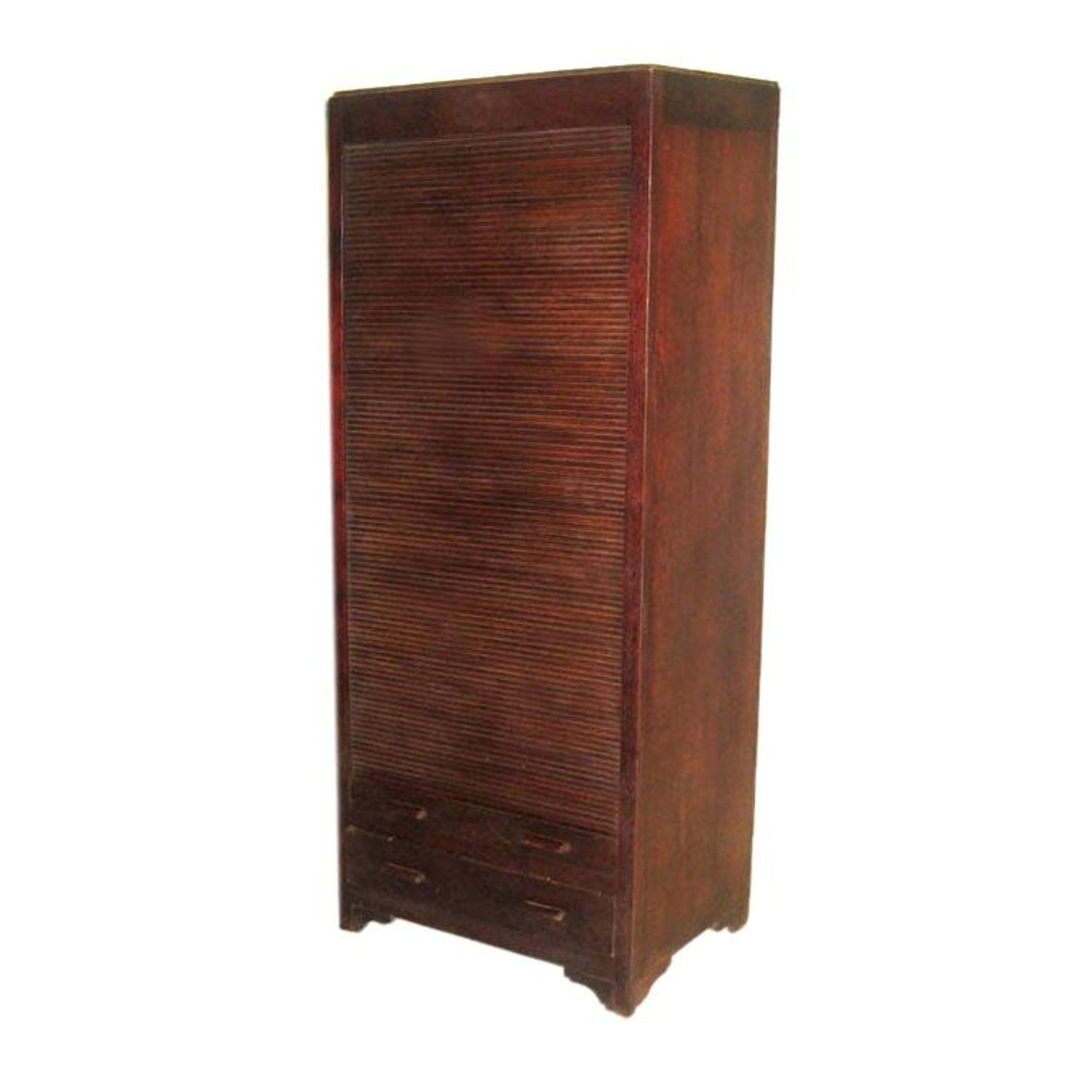 French Colonial Mahogany Roll Top Amoire Storage Bookcase