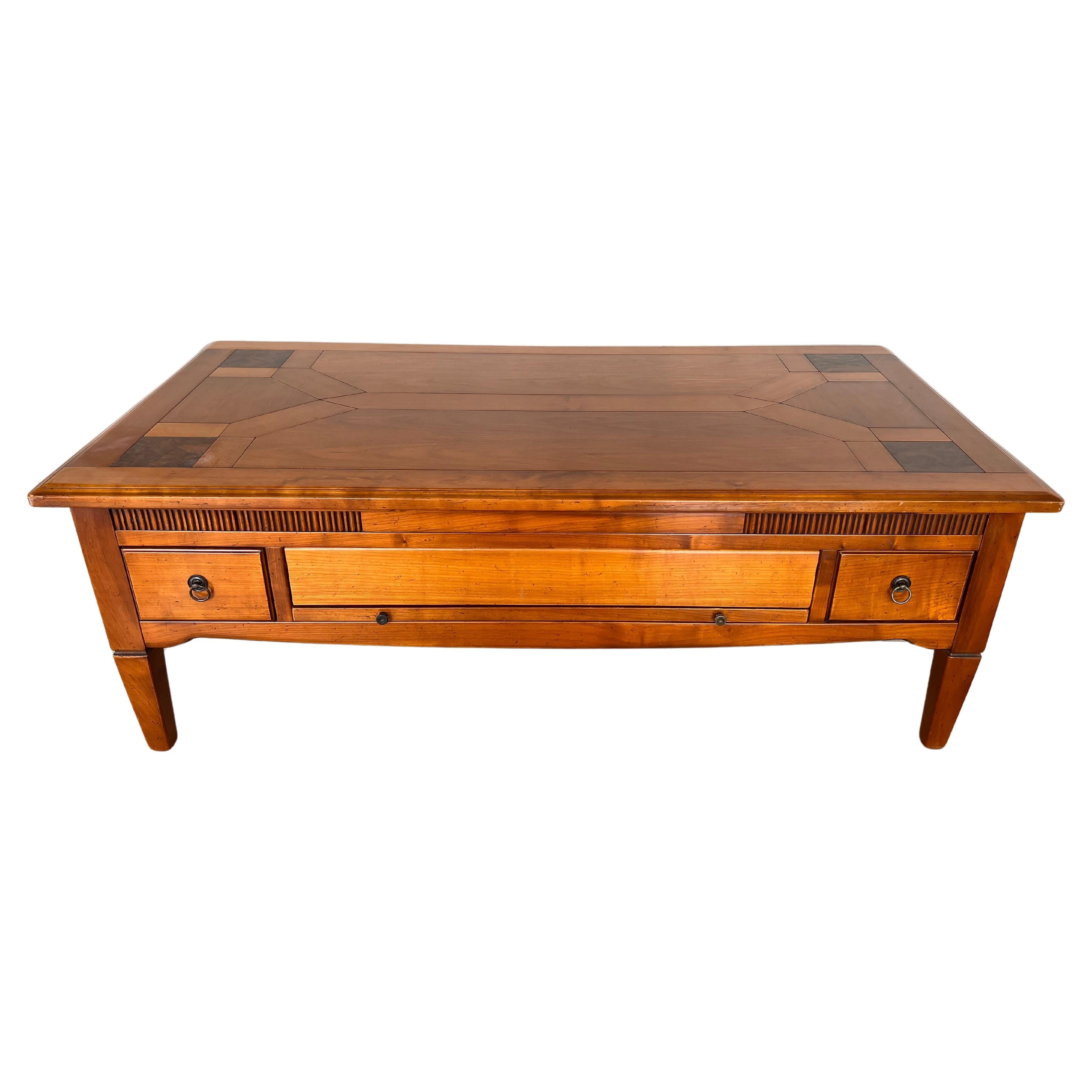 French Colonial Mid-Century Modern Style Coffee Table With Drawers