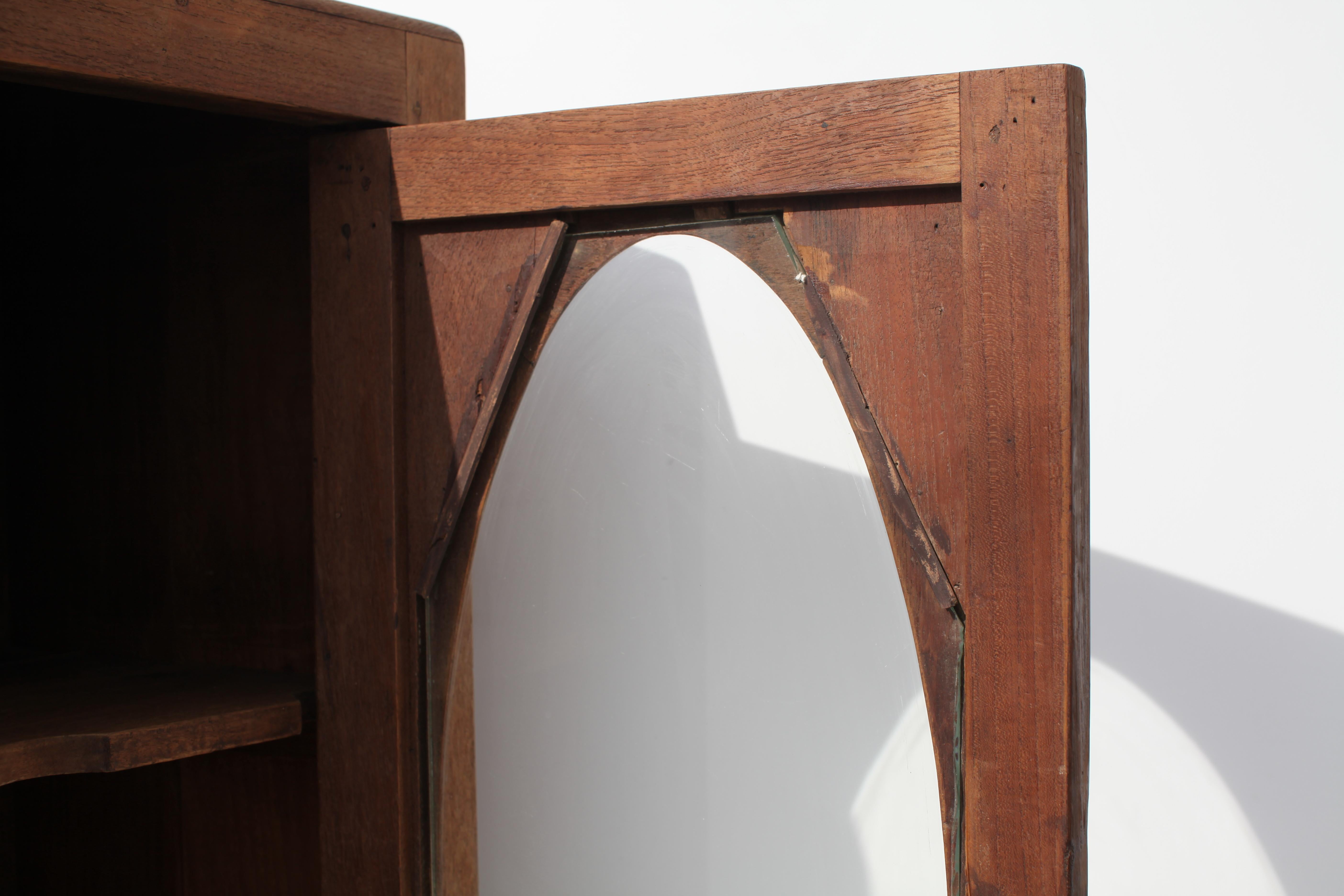 French Colonial Oval Window Weathered Teak Cabinet, 1930's For Sale 2
