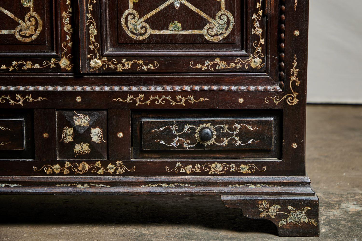 French Colonial Rosewood Armoire with Inlaid Mother of Pearl In Good Condition In San Marino, CA