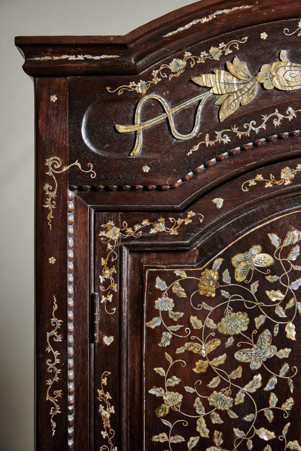 20th Century French Colonial Rosewood Armoire with Inlaid Mother of Pearl For Sale