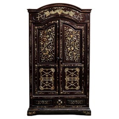 Antique French Colonial Rosewood Armoire with Inlaid Mother of Pearl