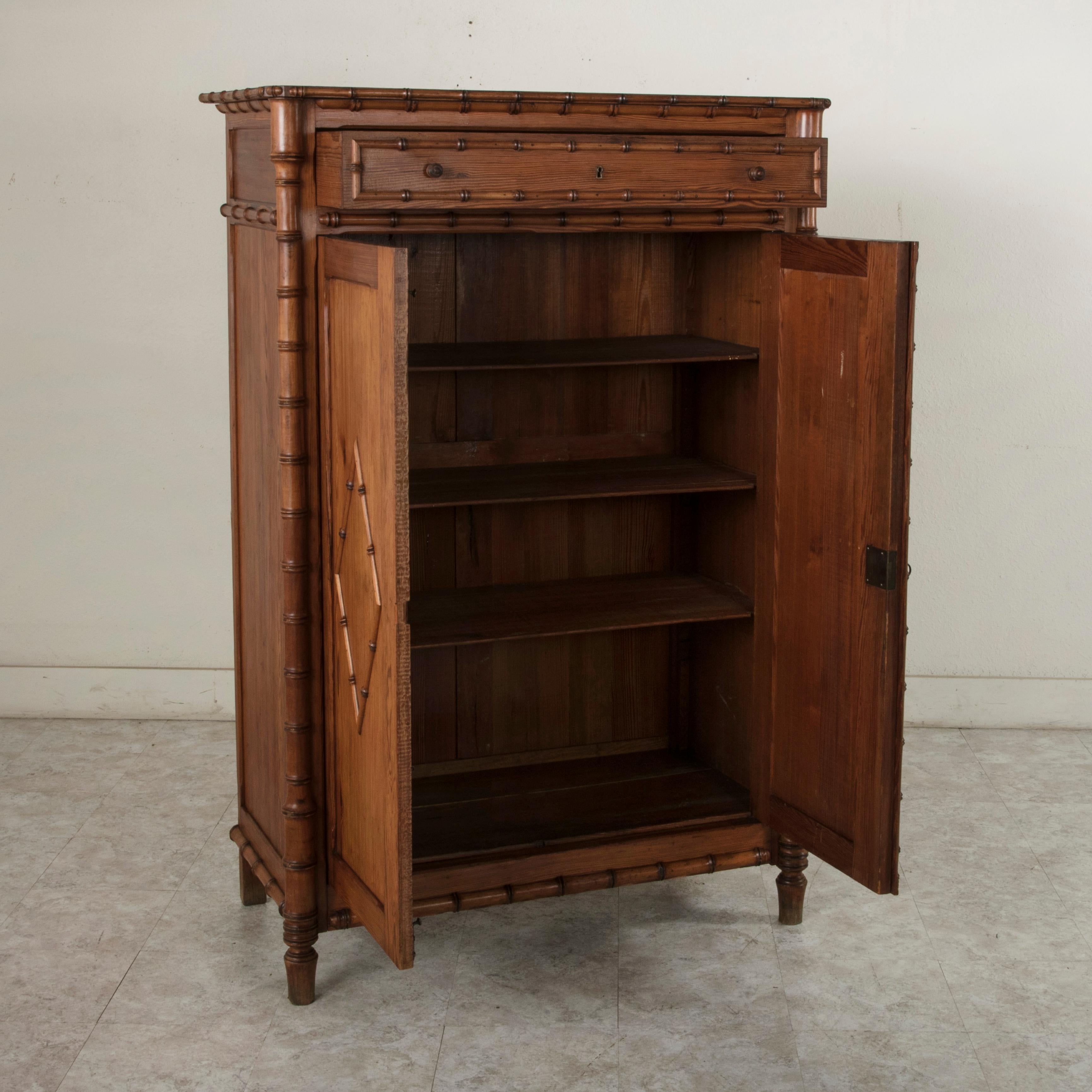 French Colonial Style Faux Bamboo Pitch Pine Armoire Cabinet, circa 1900 6