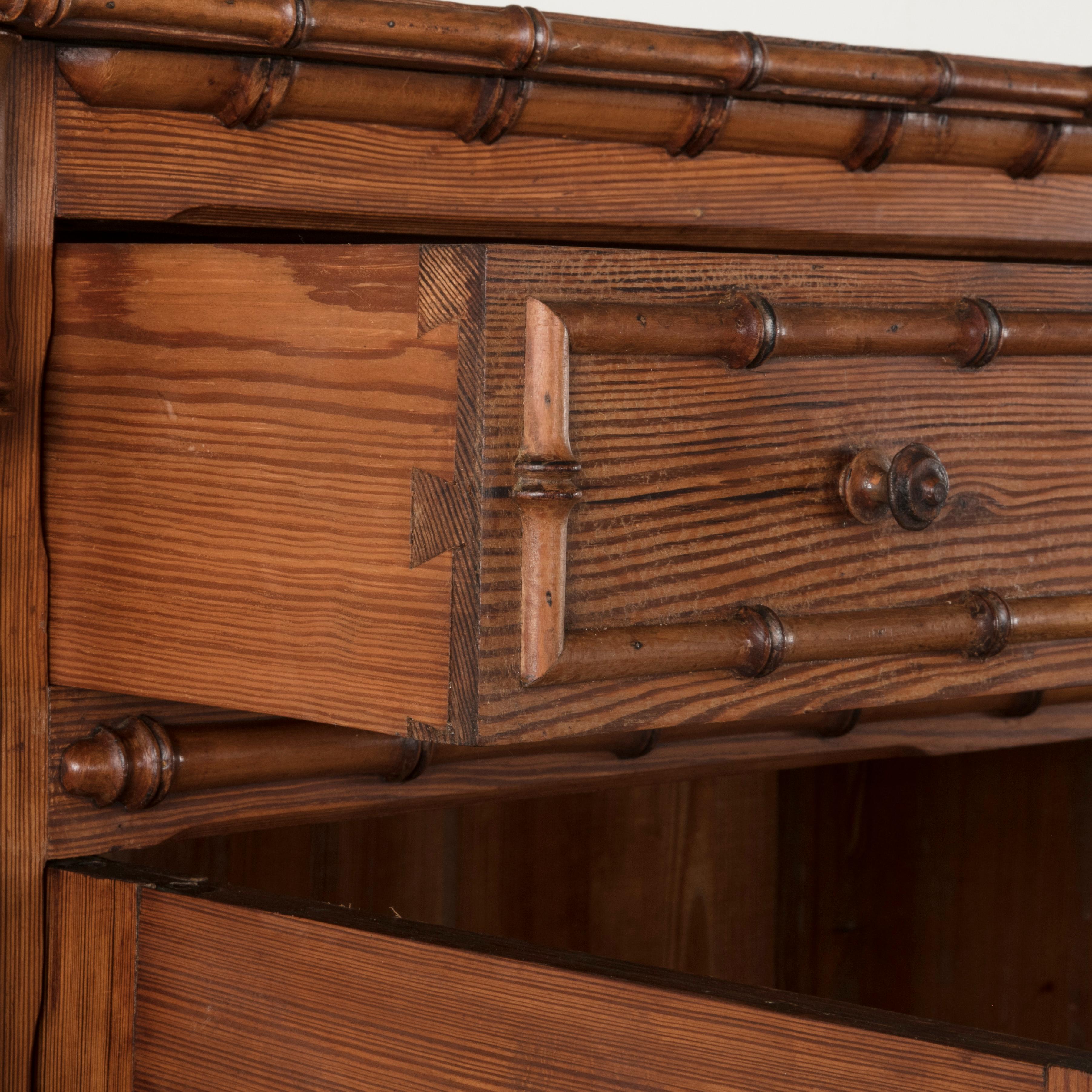 French Colonial Style Faux Bamboo Pitch Pine Armoire Cabinet, circa 1900 7