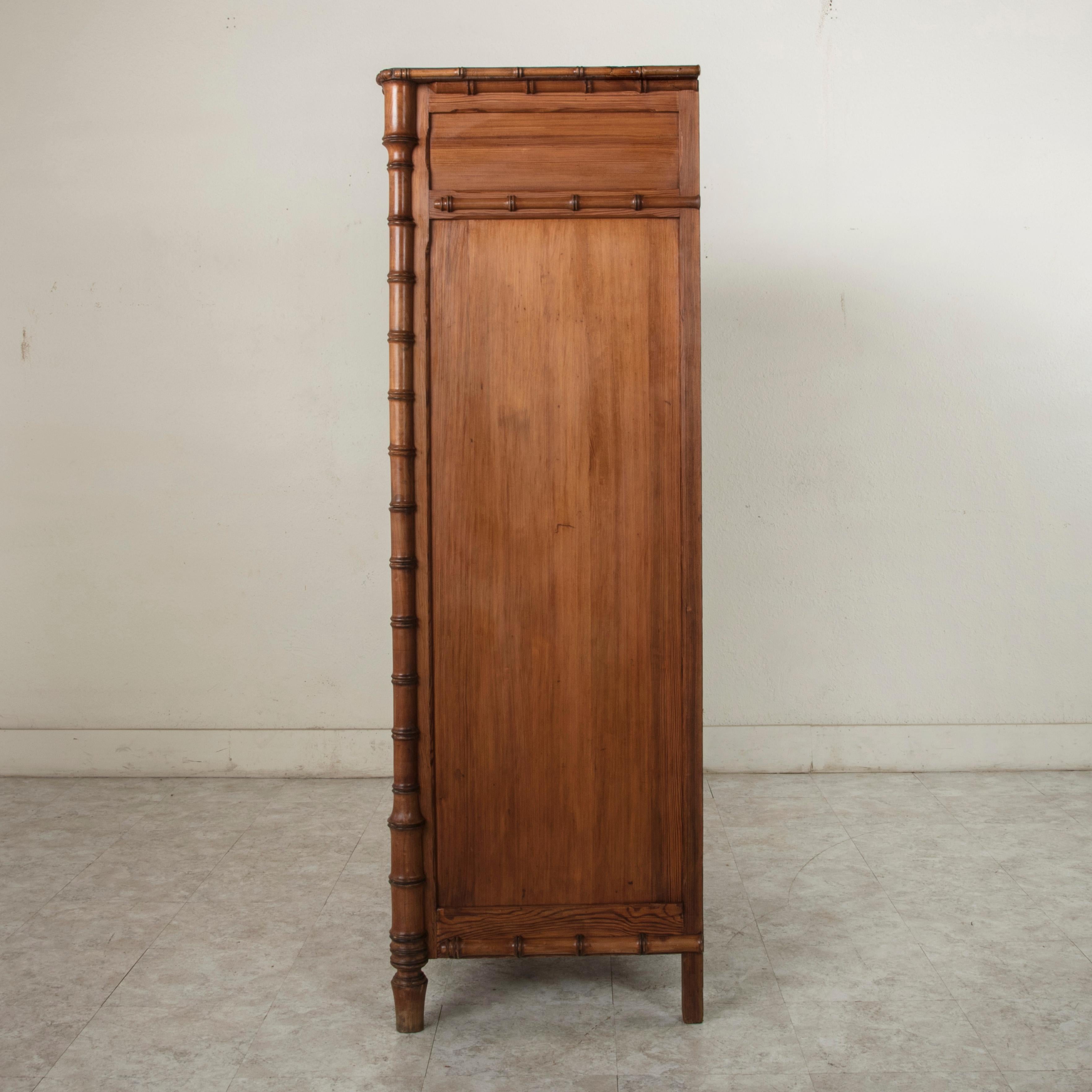 French Colonial Style Faux Bamboo Pitch Pine Armoire Cabinet, circa 1900 In Good Condition In Fayetteville, AR