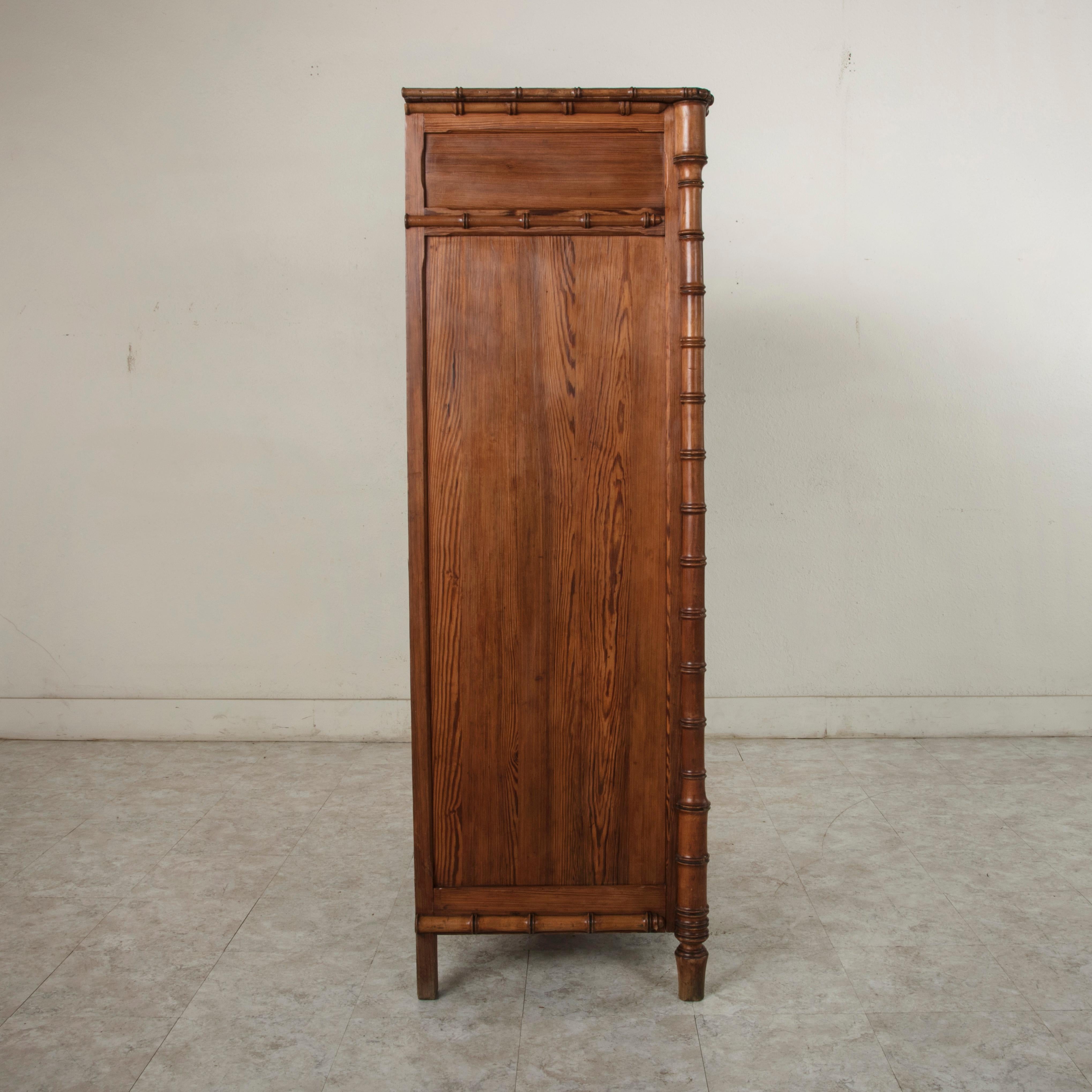 Maple French Colonial Style Faux Bamboo Pitch Pine Armoire Cabinet, circa 1900