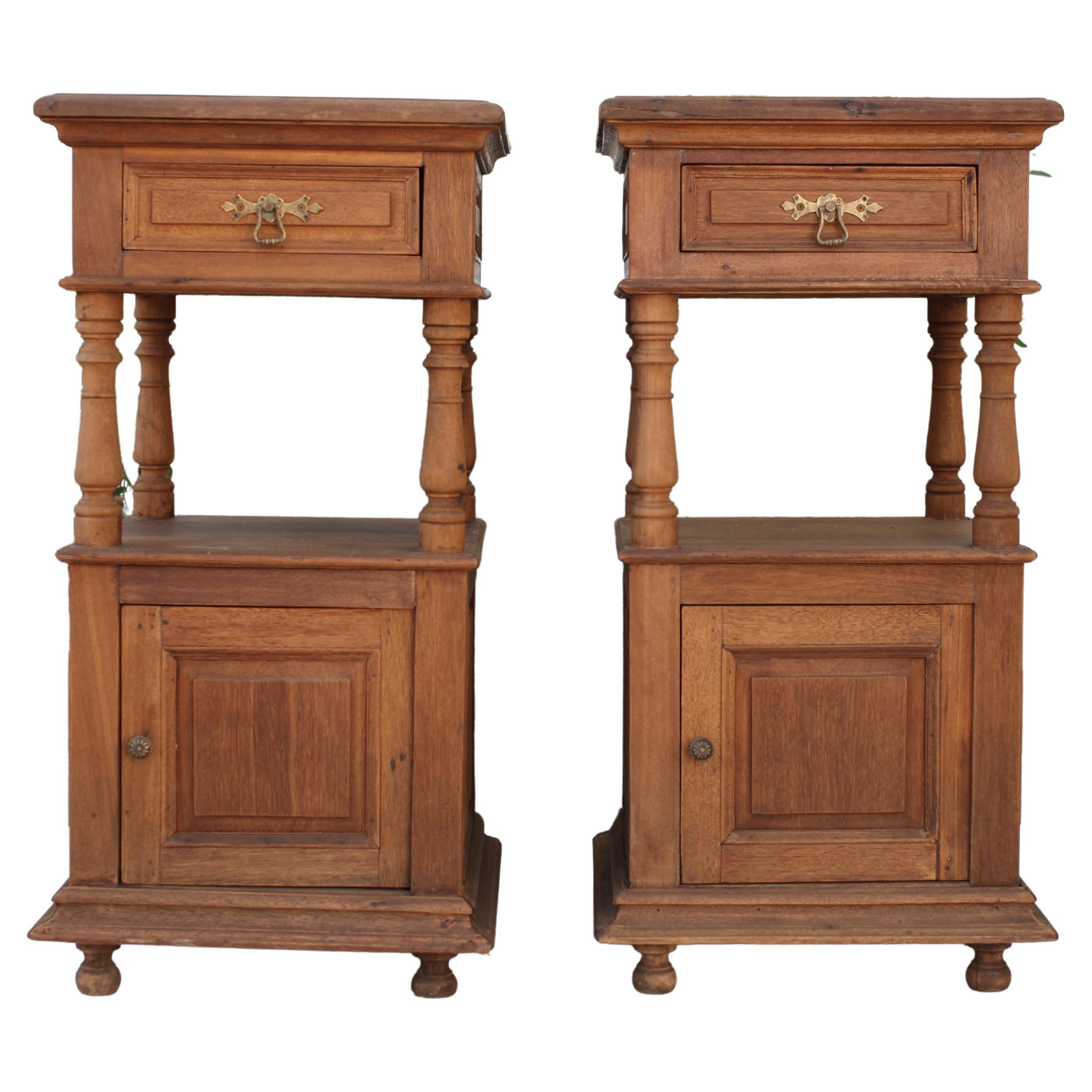 French Colonial Teak Open Bedside Cabinet Turned Corners, 1930's  For Sale