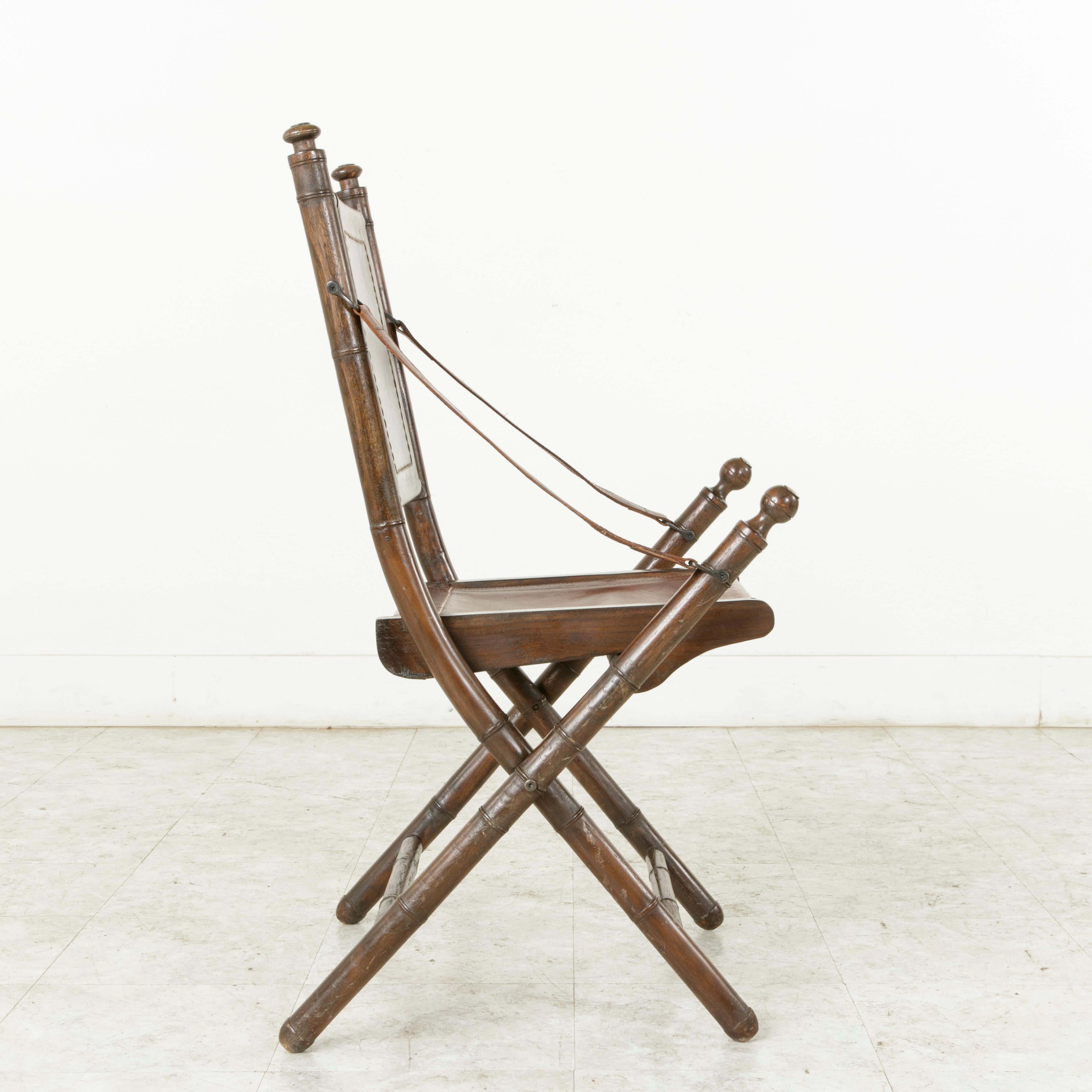 Französisch Kolonial Nussbaum Faux Bamboo Folding Deck Chair:: um 1900 1