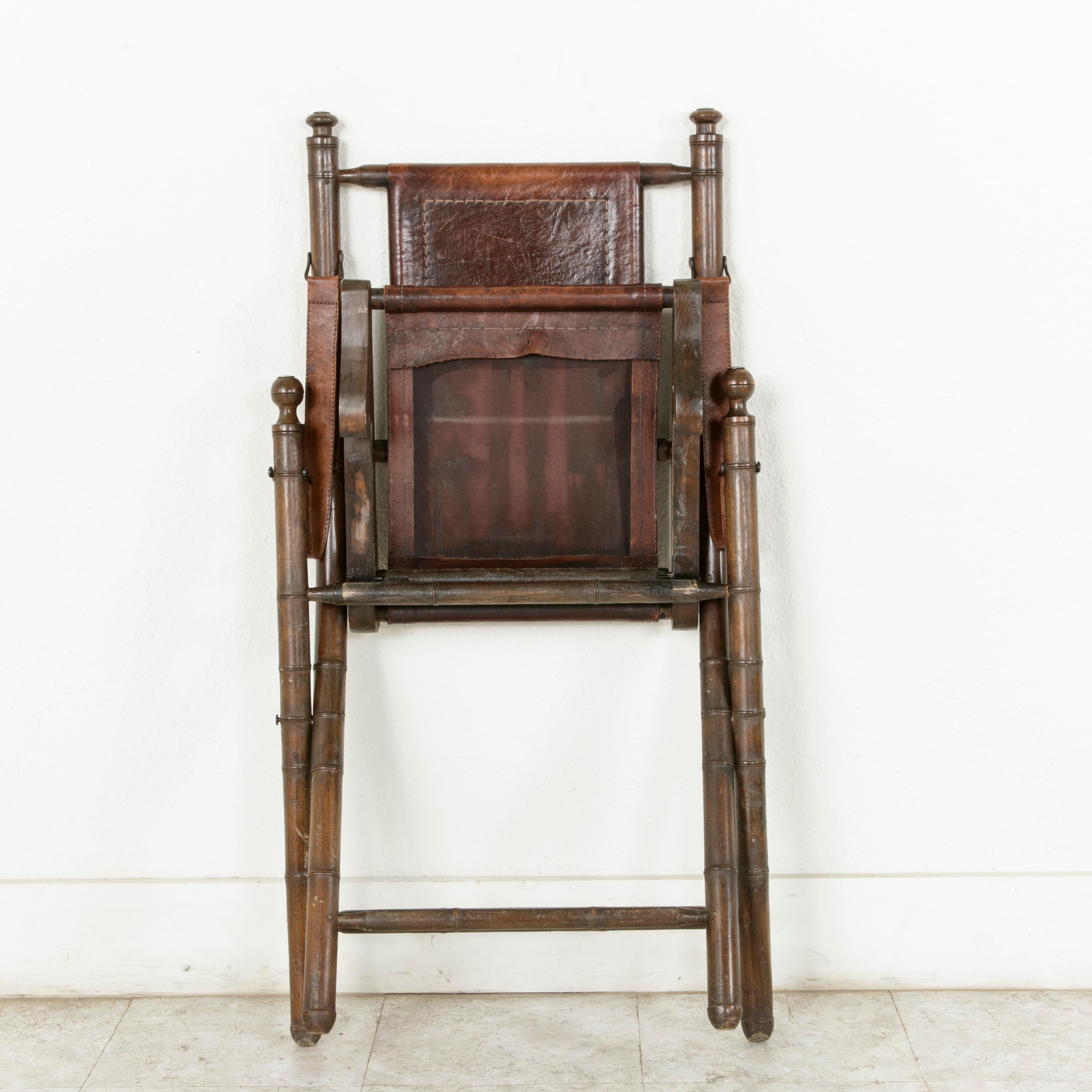 French Colonial Walnut Faux Bamboo Folding Deck Chair, circa 1900 4