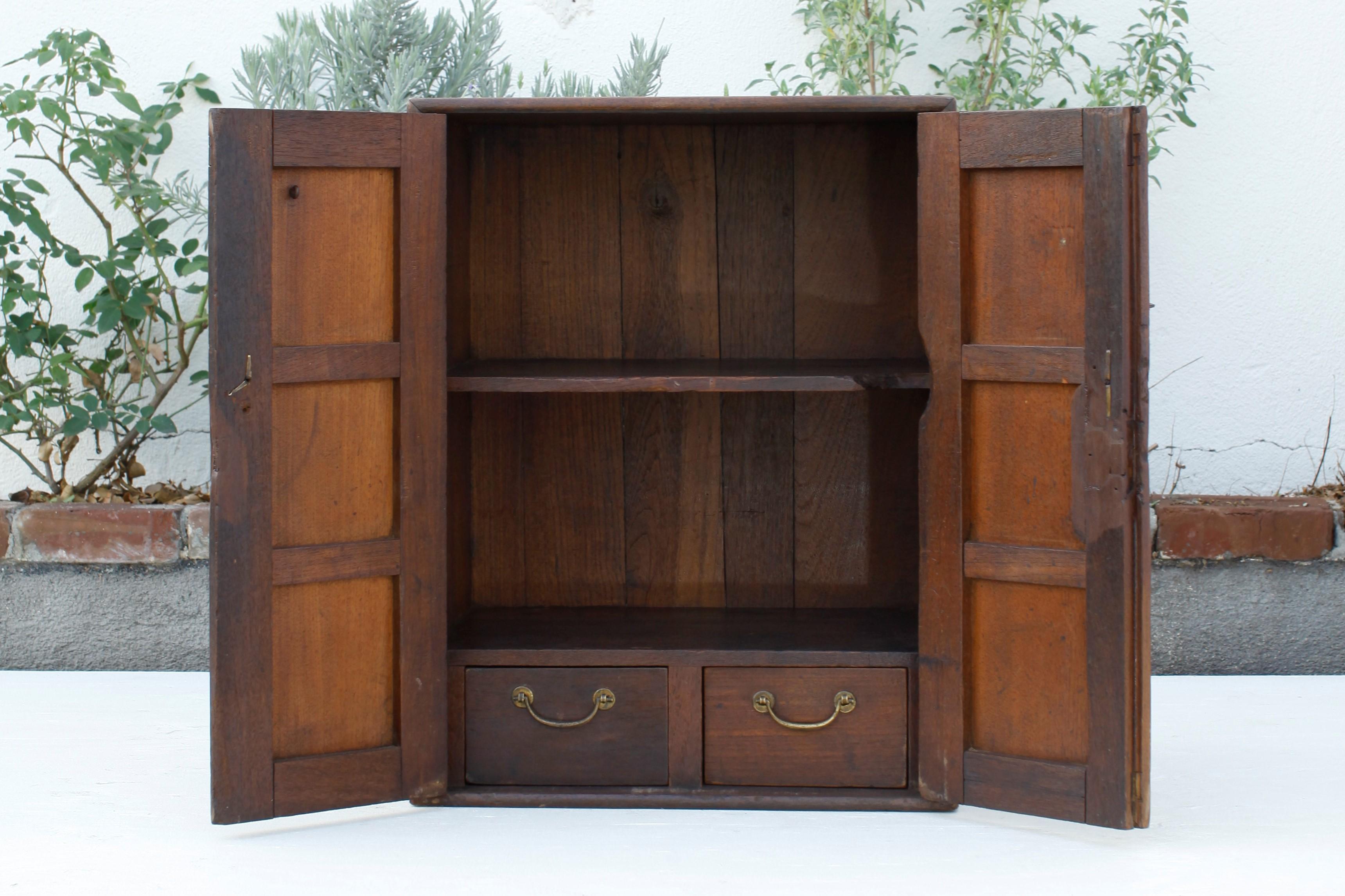 French Colonial Weathered Teak Cabinet, 1930's In Good Condition For Sale In venice, CA
