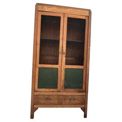 Antique French Colonial Weathered Teak Cabinet with Metal Screen Doors, Circa 1930's