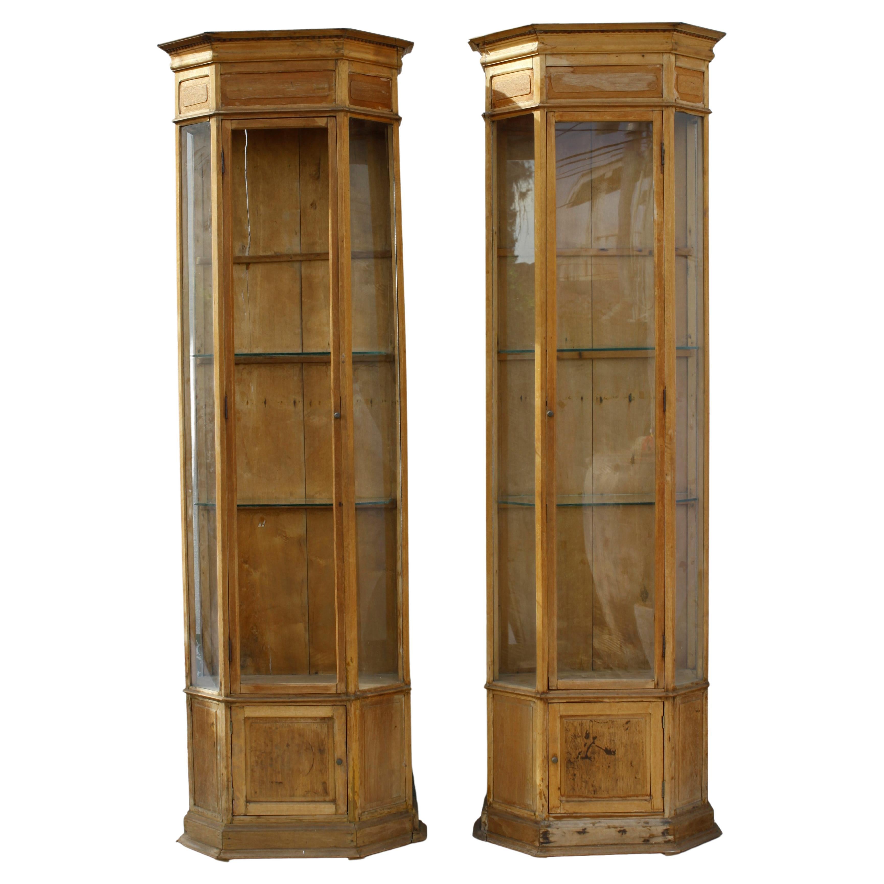 French Colonial Weathered Teak Vitrine Cabinet, 1930's For Sale