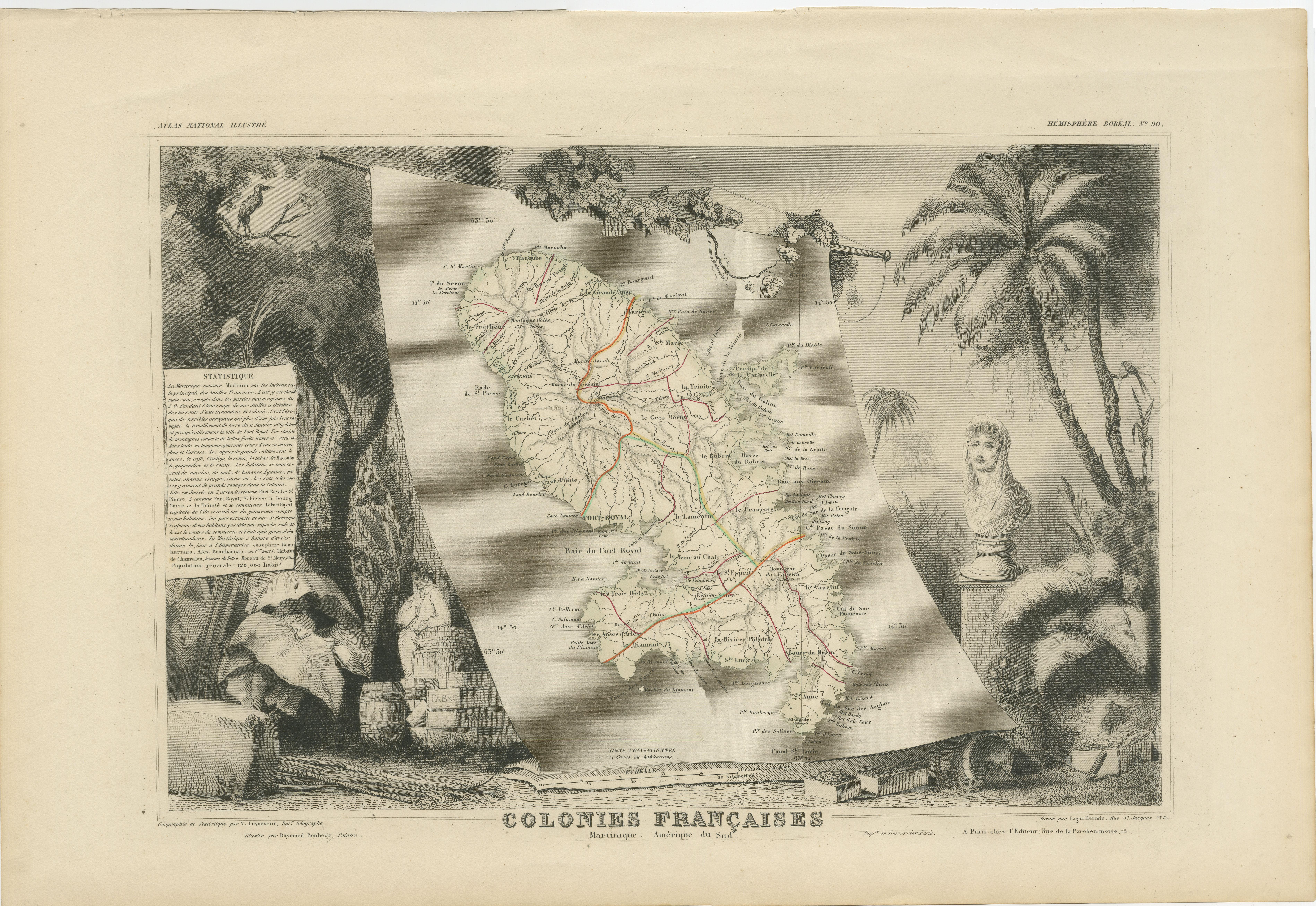 Dieses 1852 veröffentlichte Kartenpaar bietet eine detaillierte Darstellung der französischen Kolonien in der Karibik, insbesondere von Martinique und Guadeloupe. Sie waren Teil des *Atlas Universel Illustré*, der nicht nur Karten, sondern auch