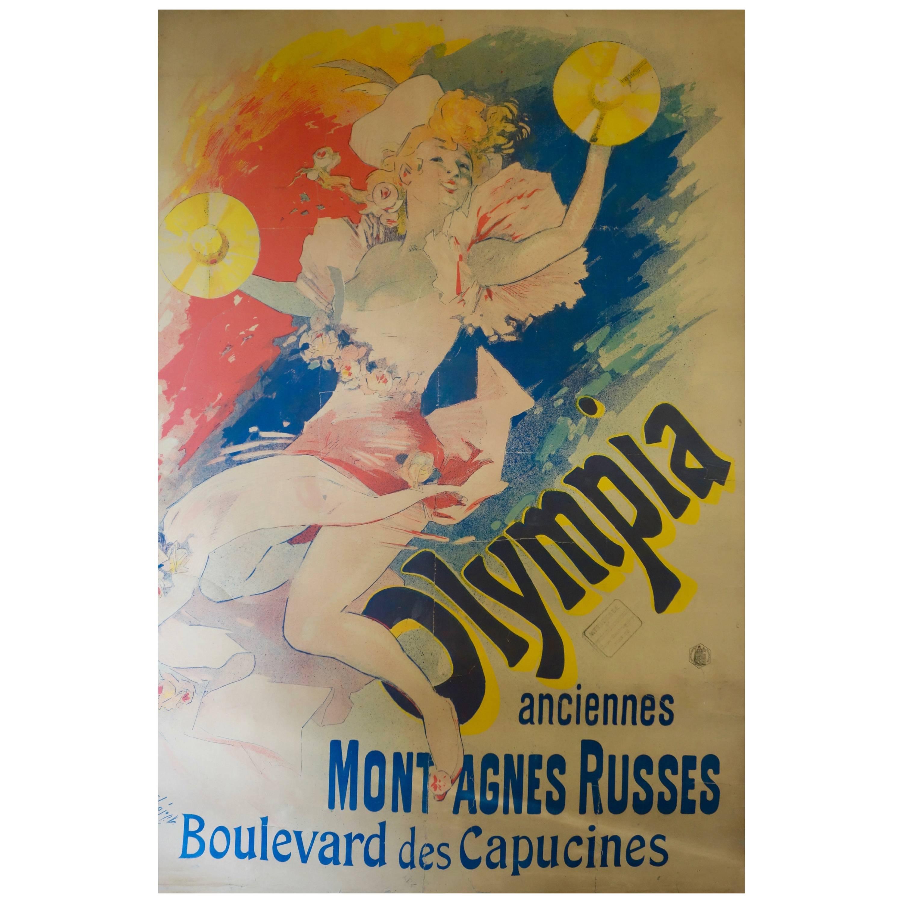 French Color Lithograph "Olympia, Anciennes Montagnes Russes" Jules Chéret, 1892