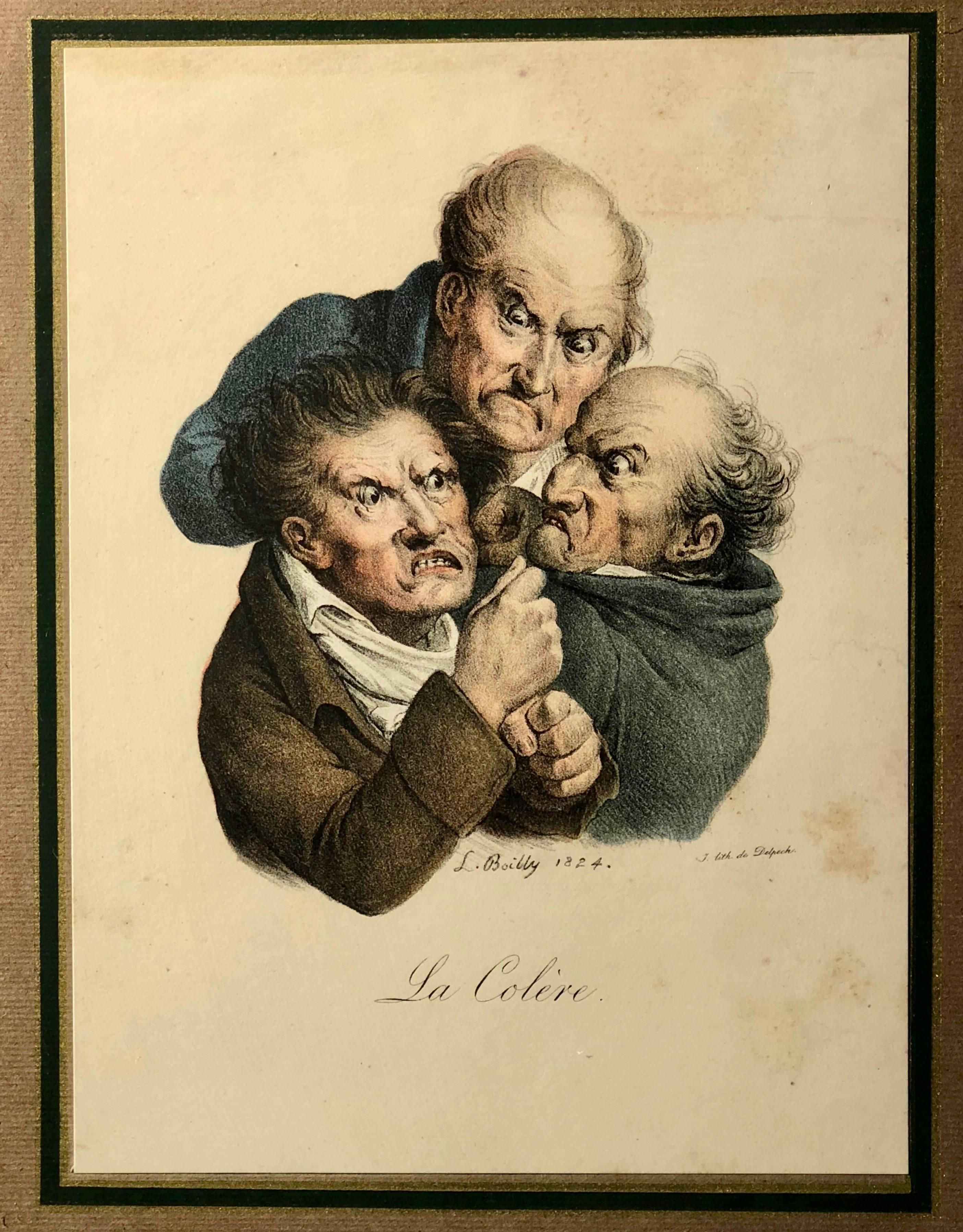 Paper French Colored Lithographs by Cartoonist Louis Leopold Boilly, the Seven Sins For Sale