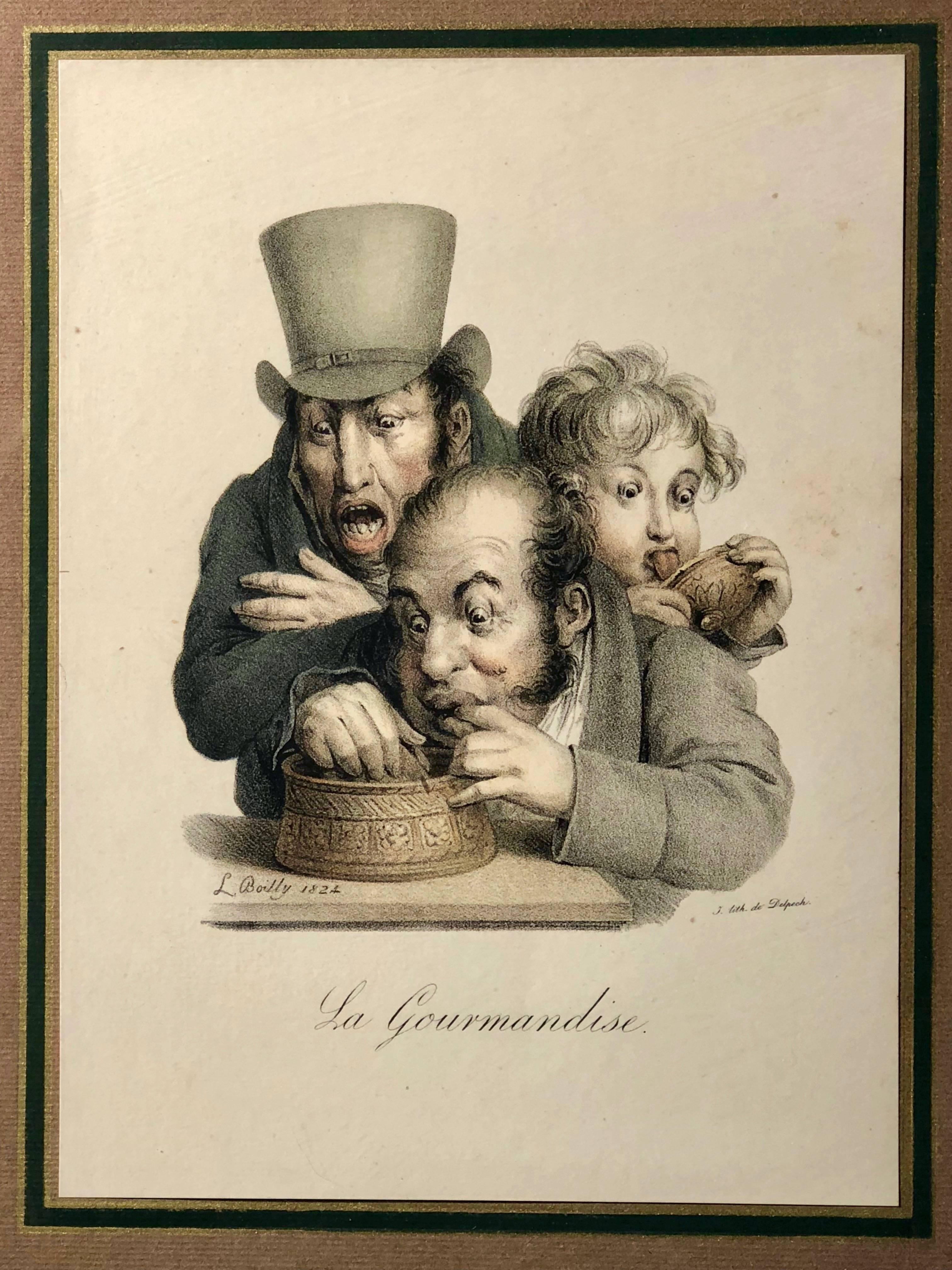 Französische farbige Lithografien des Cartoonisten Louis Leopold Boilly, „Die sieben Früchte“ im Angebot 2
