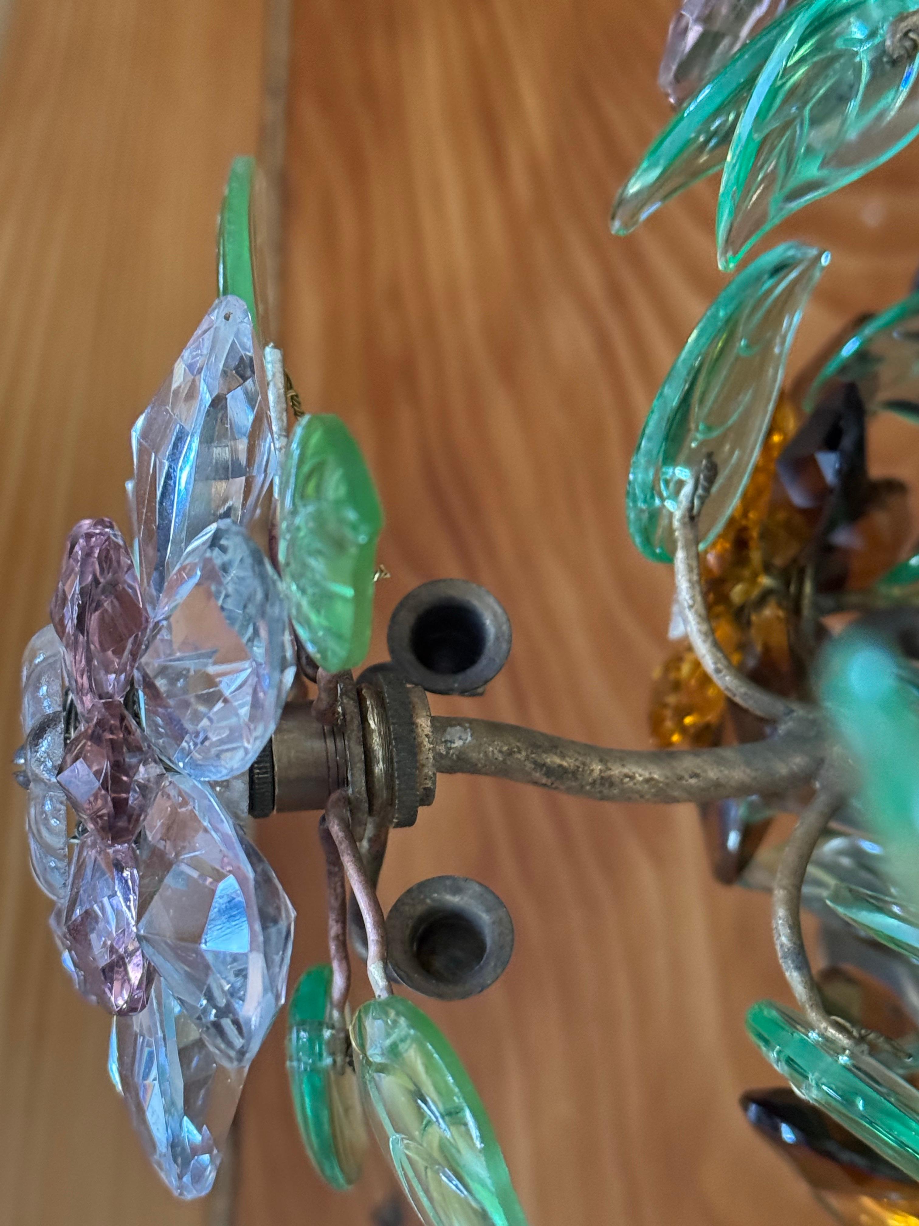 Französischer farbenfroher Glas-Blumenblatt- und Bronze-Kandelaber mit 12 Lichtern, 19. Jahrhundert im Angebot 4