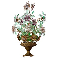 French Colorful Glass Flower Leaves and Bronze 12 - Light Candelabra, 19th