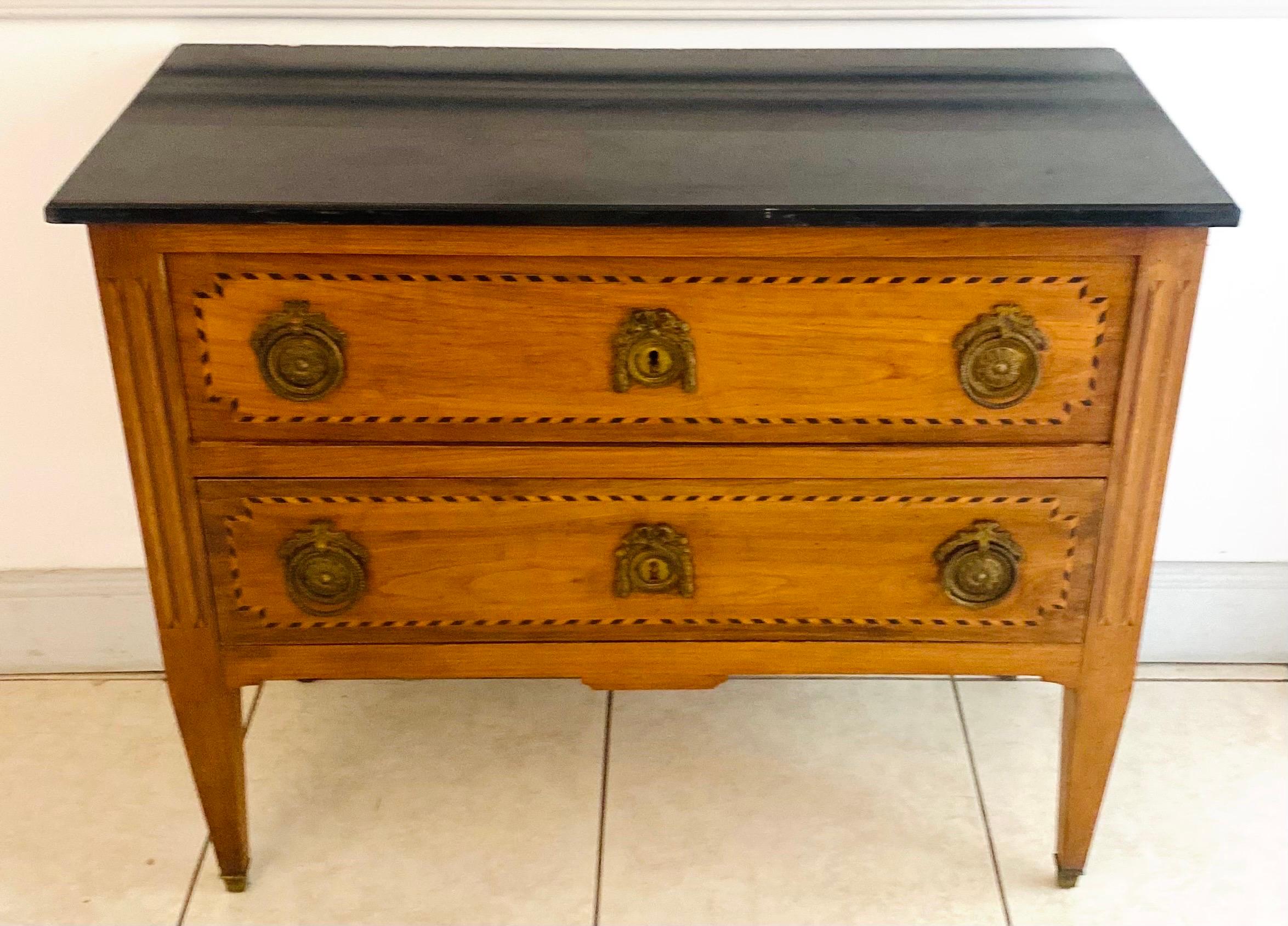 18th Century and Earlier French Commode Chest of Drawers Louis XVI 18th - Black Marble Marquetry - France
