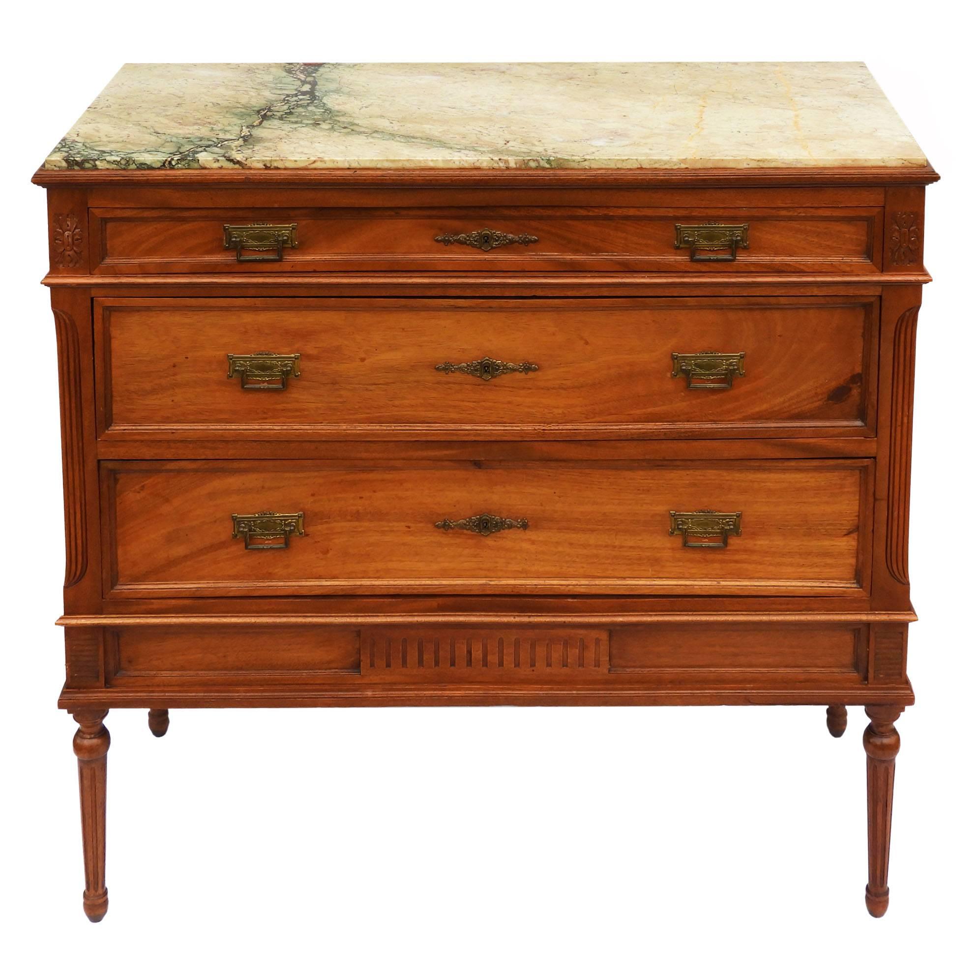 French Commode Chest of Drawers Louis XVI Style Marble Walnut Early 20th Century 1