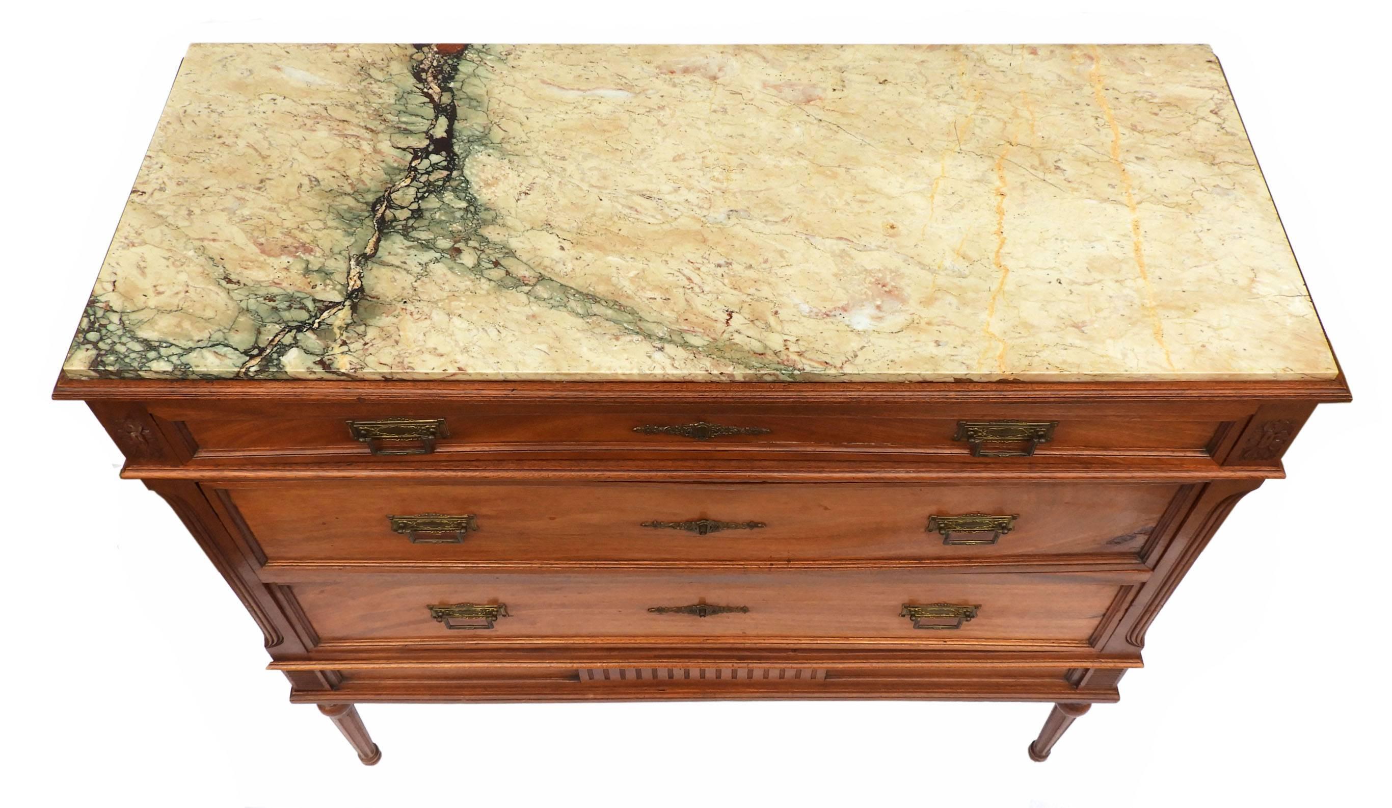 French Commode Chest of Drawers Louis XVI Style Marble Walnut Early 20th Century 2
