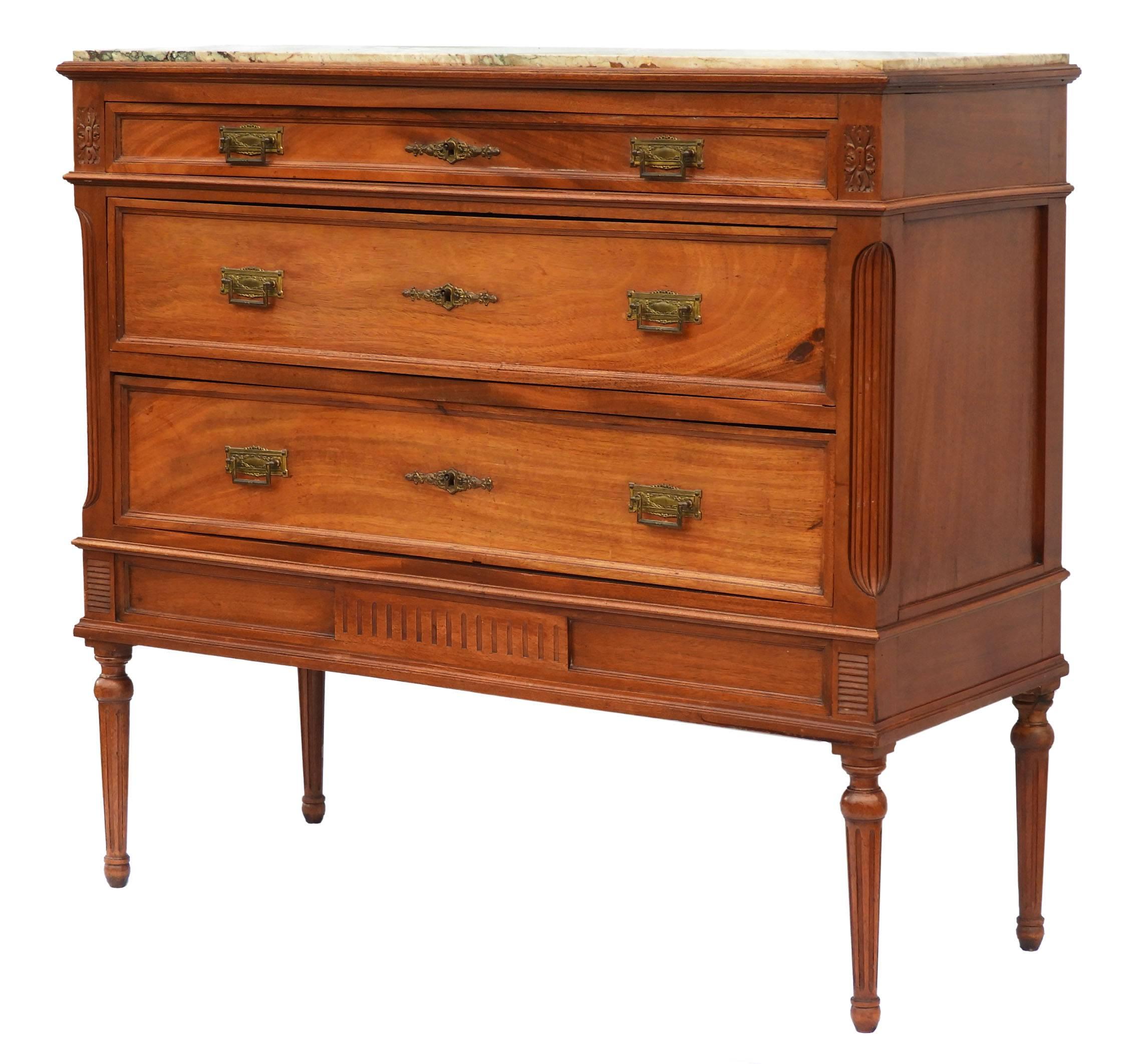 French Commode Chest of Drawers Louis XVI Style Marble Walnut Early 20th Century 3