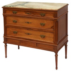 French Commode Chest of Drawers Louis XVI Style Marble Walnut Early 20th Century