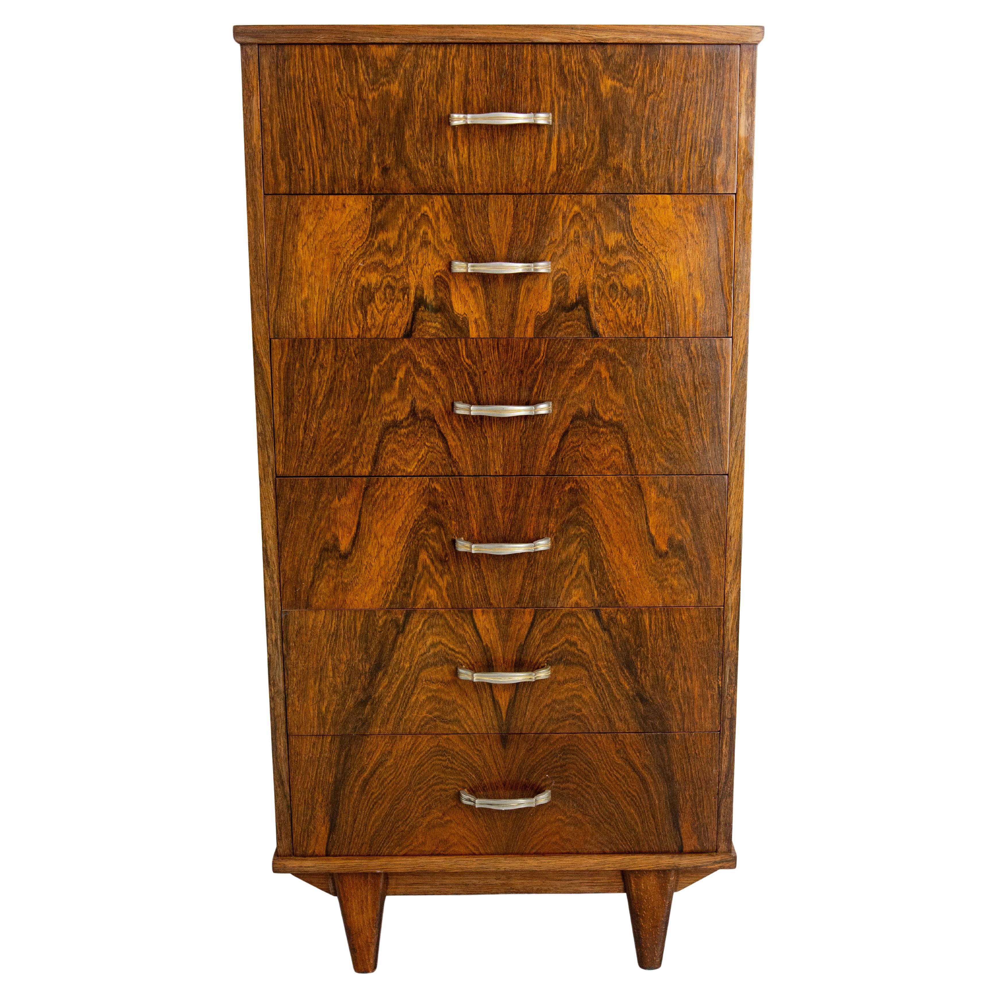 French Commode Chiffonnier Chest of Drawers Veneered Rosewood, 20th Mid-century