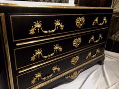 French Commode Dresser Regence Style, Black Lacquer with Gilt Bronze Details
