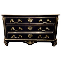 French Commode Dresser Regence Style, Black Lacquer with Gilt Bronze Details