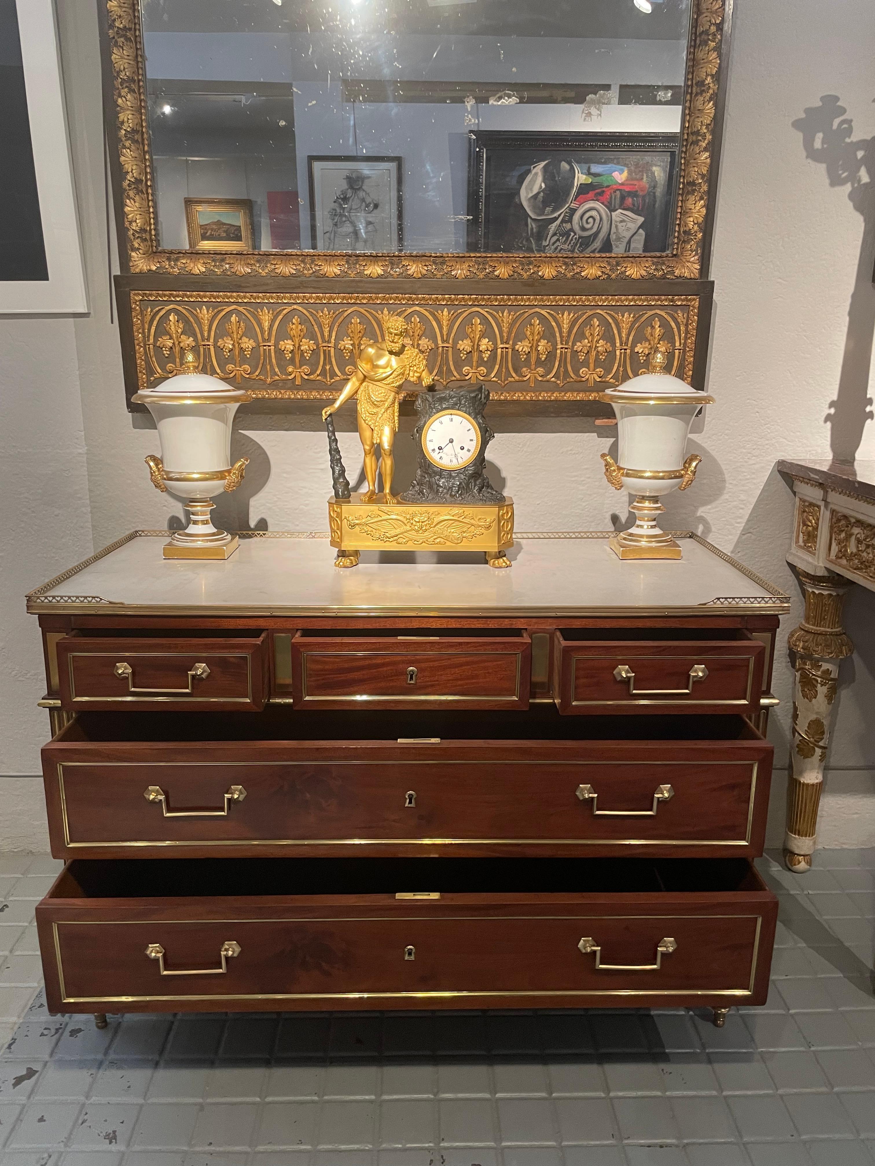 Bronze French Commode in mahogany. Louis XVl Period at the end of Eighteen Century. For Sale
