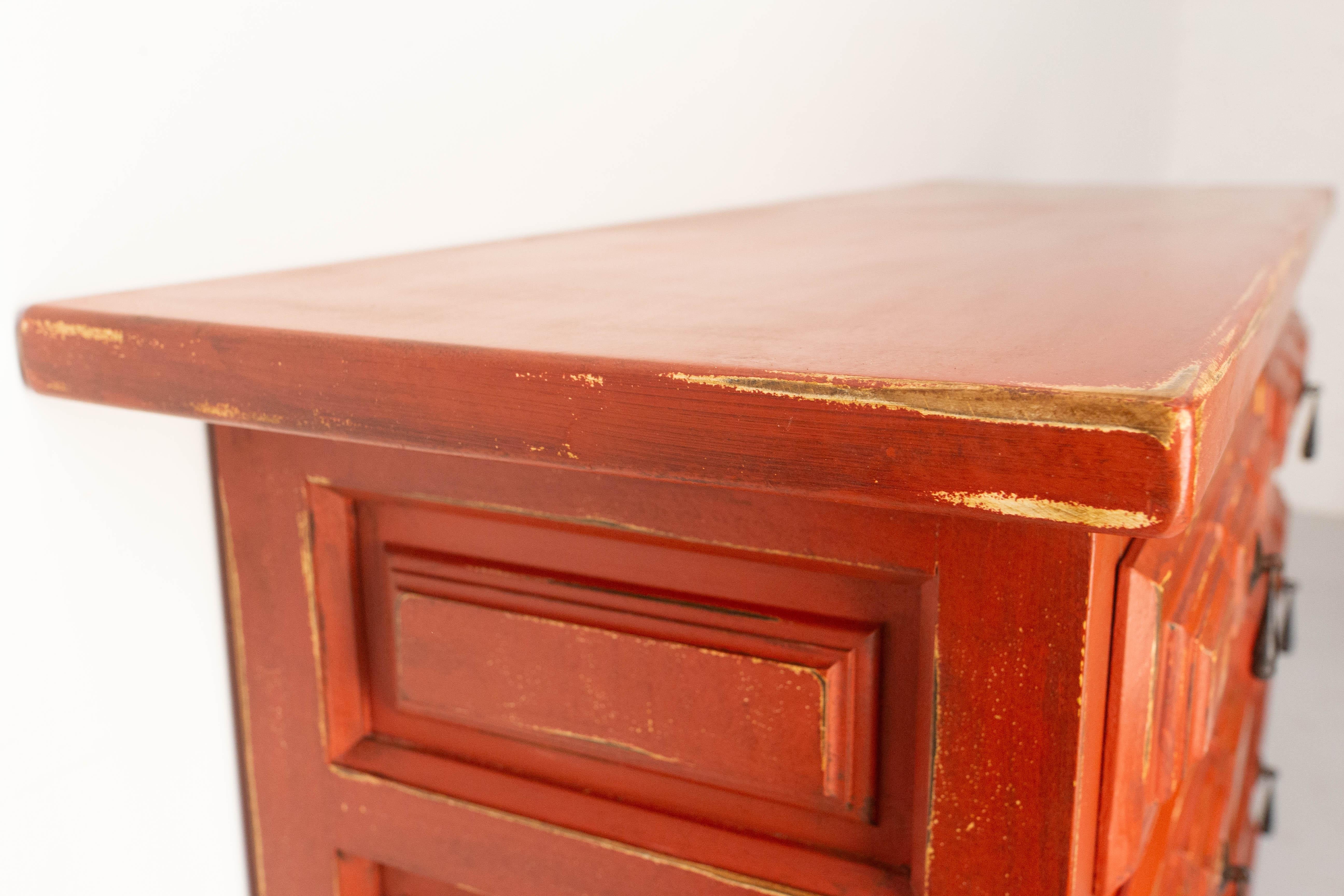 French Commode or Patinated Red Chest of Drawers Spanish Style, 20th Mid-Century For Sale 6