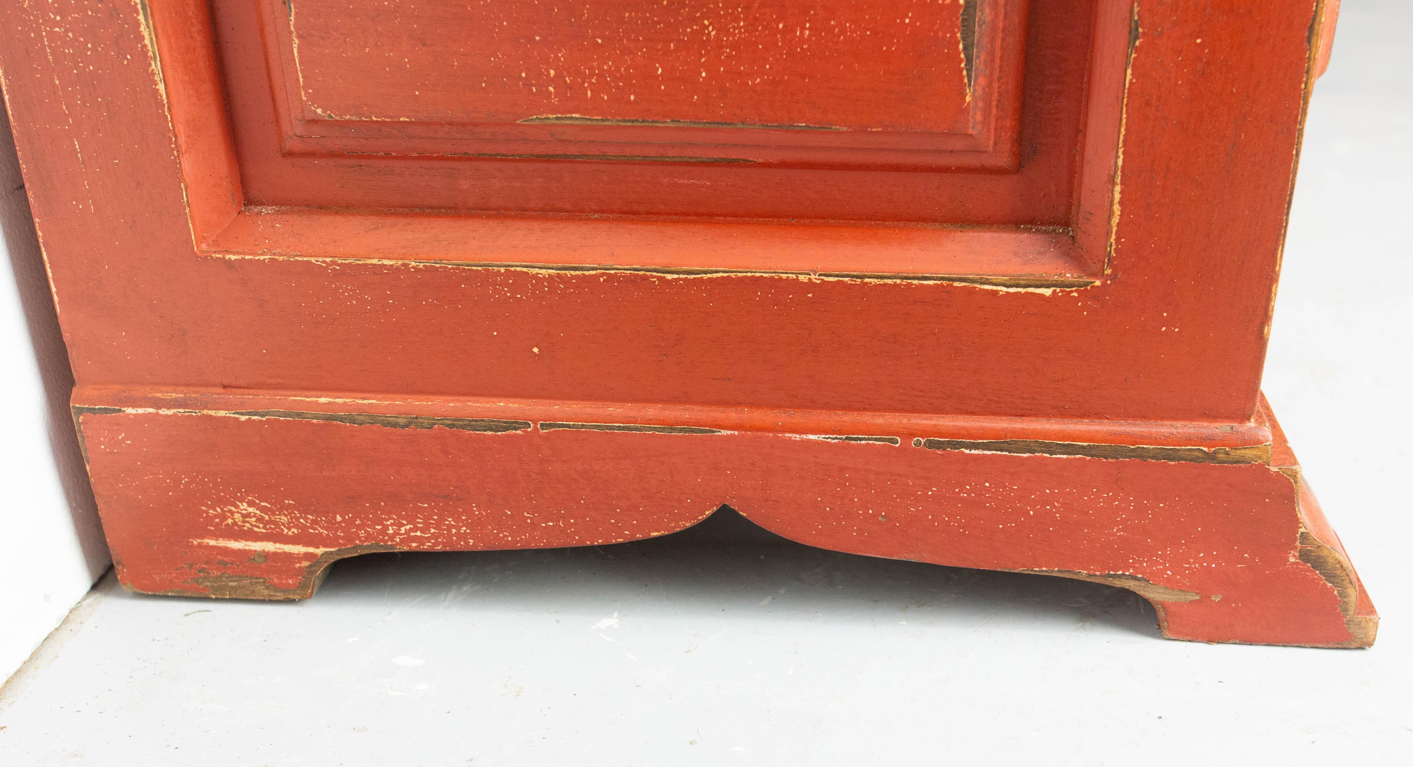 French Commode or Patinated Red Chest of Drawers Spanish Style, 20th Mid-Century For Sale 9