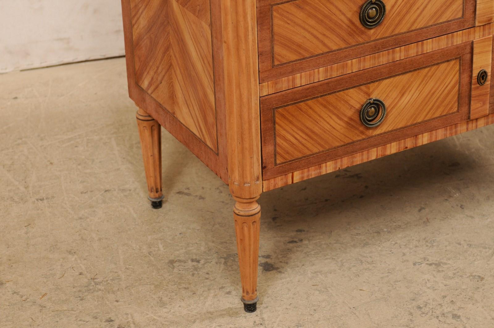 Wood French Commode with Stone Top and Lovely Inlay Pattern Creating Visual Interest