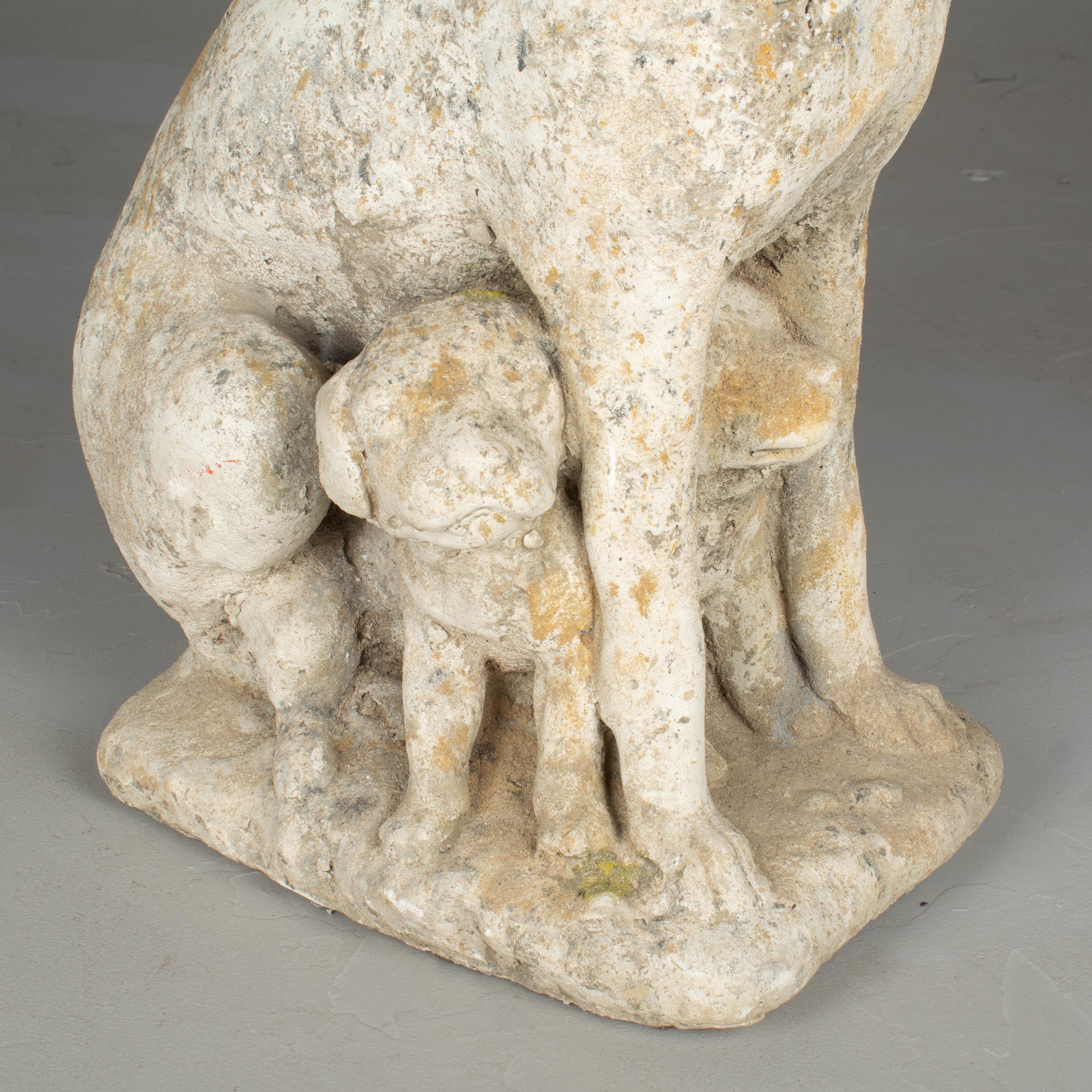 French Composite Stone Sculpture of a Garden Dog with Puppies 2