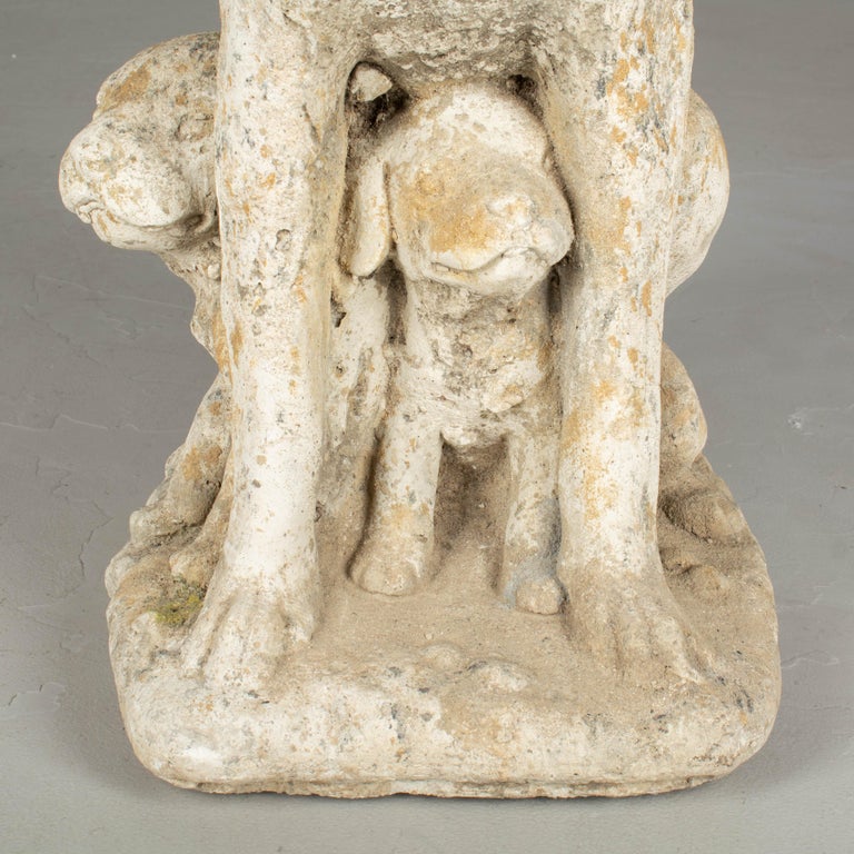 French Composite Stone Sculpture of a Garden Dog with Puppies at 1stDibs