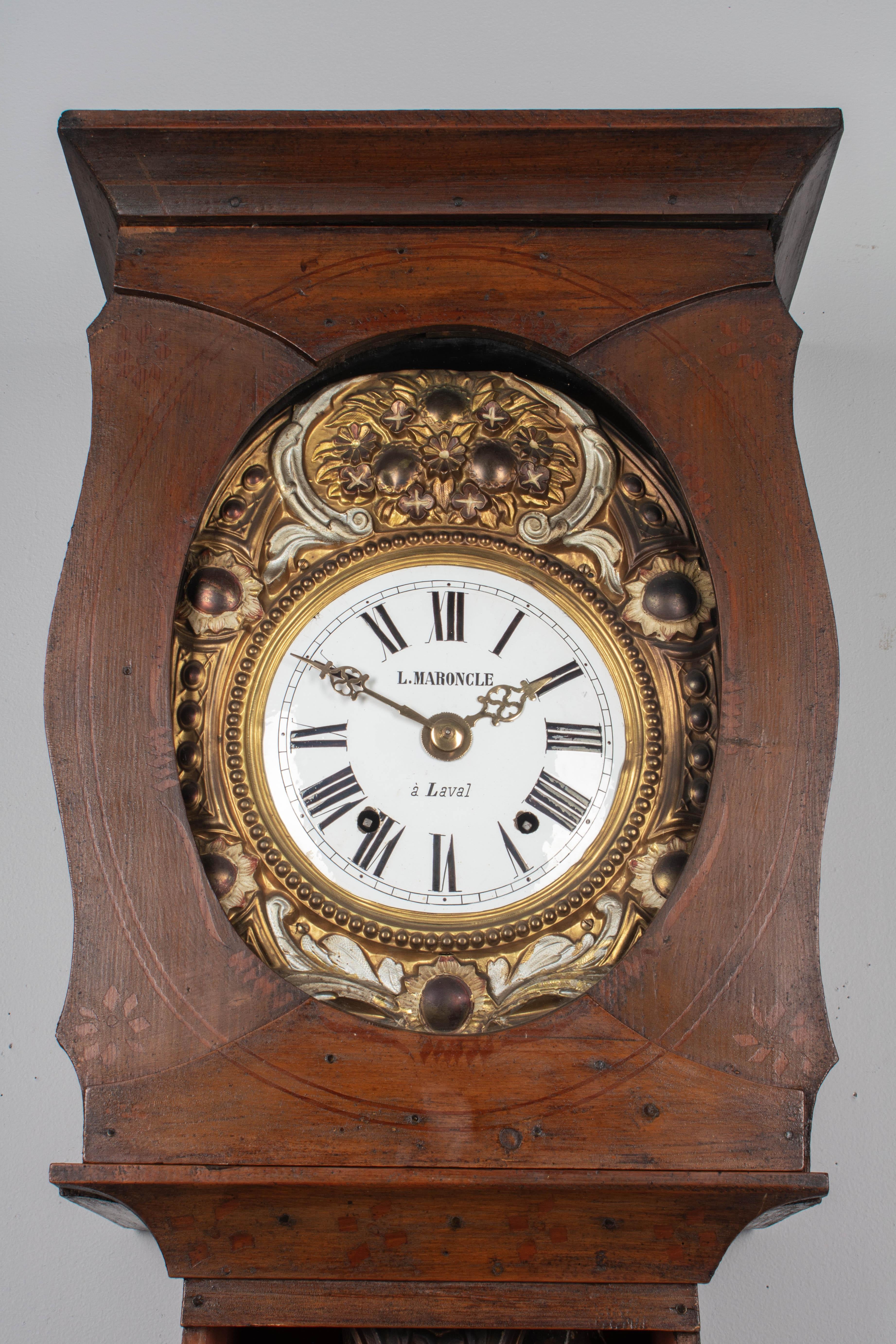Embossed French Comtoise Grandfather Clock or Comtoise