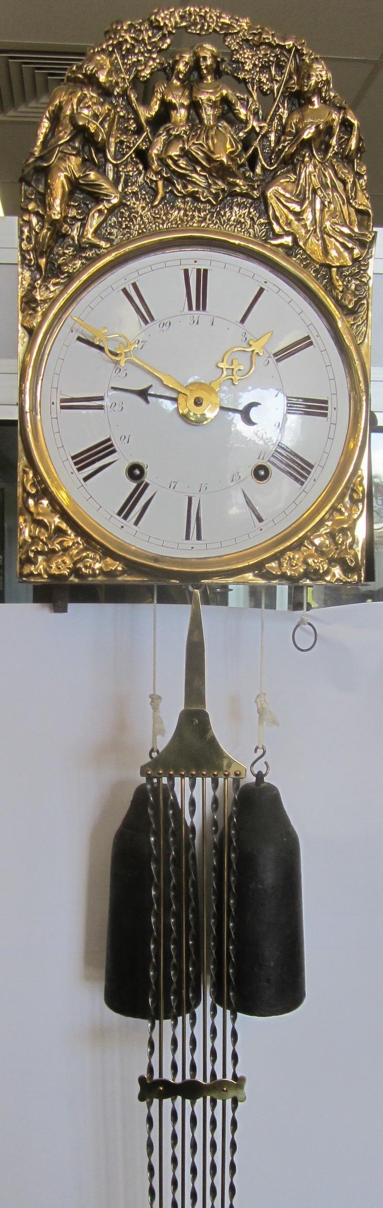 French Provincial French Comtoise Repeater Wall Clock For Sale