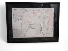French Conceptual Mixed-Media Drawing with Text, 20th Century