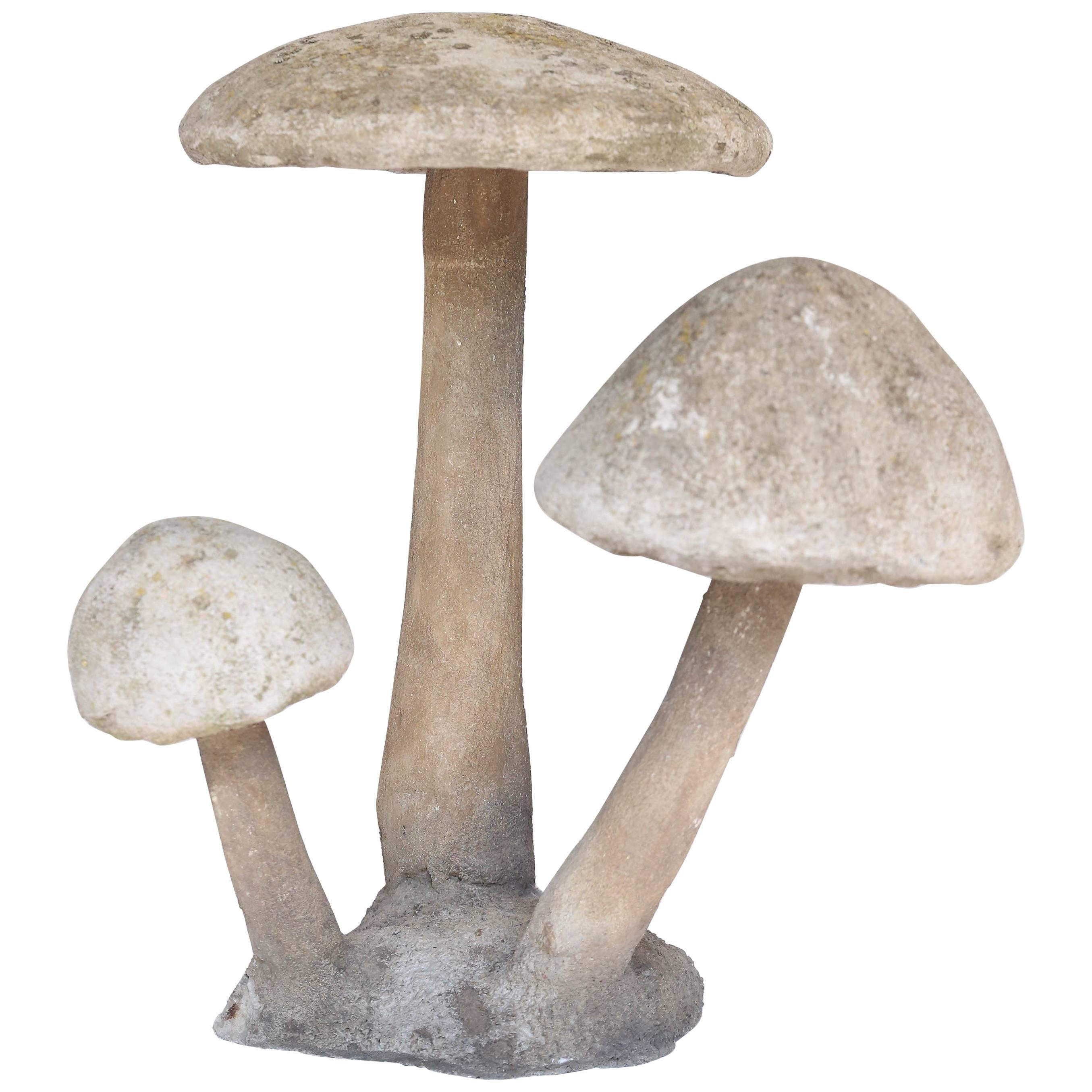 French Concrete Mushrooms Garden Element Group of Three