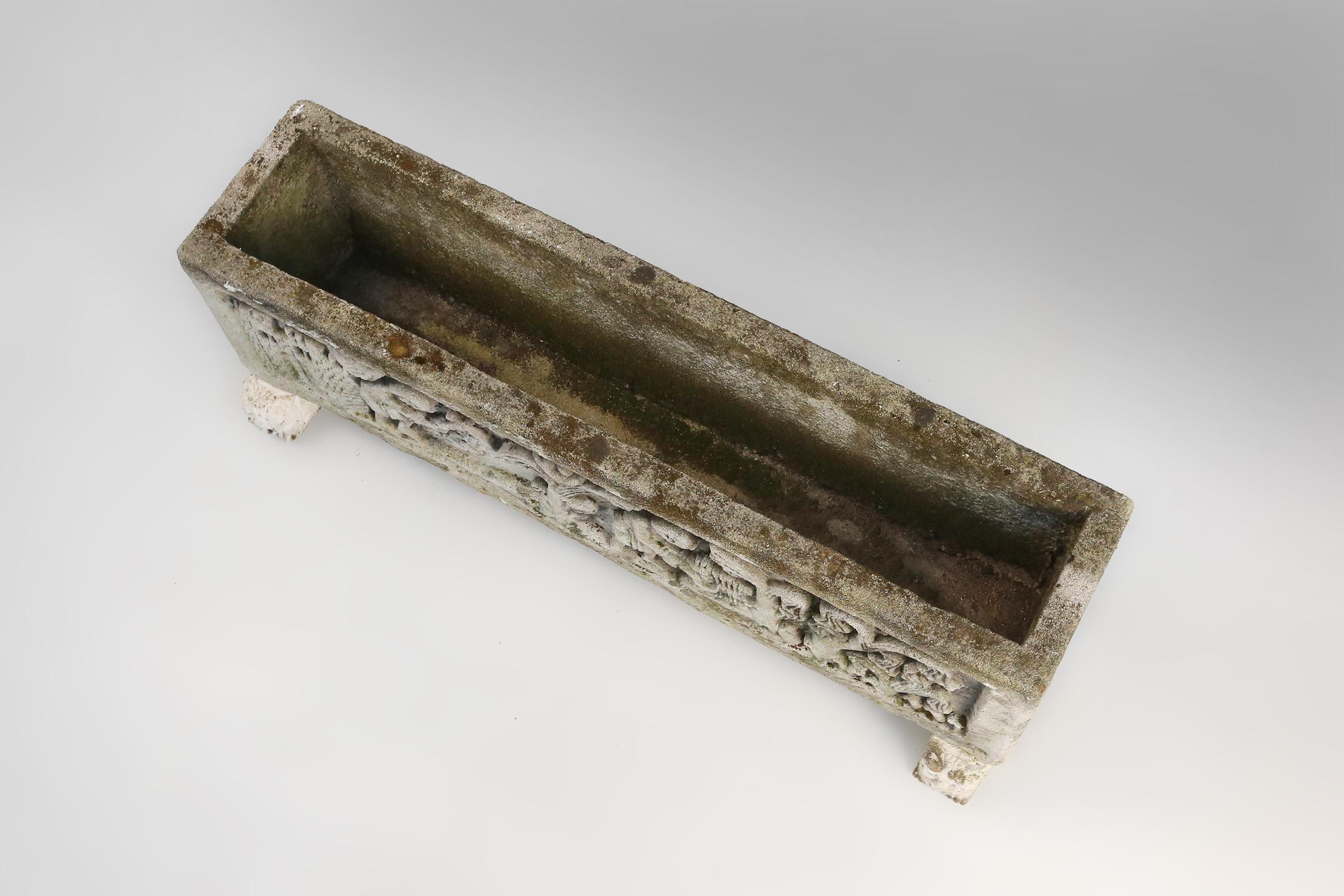 French concrete planter with facade sculpted in Roman style, 1920s For Sale 6