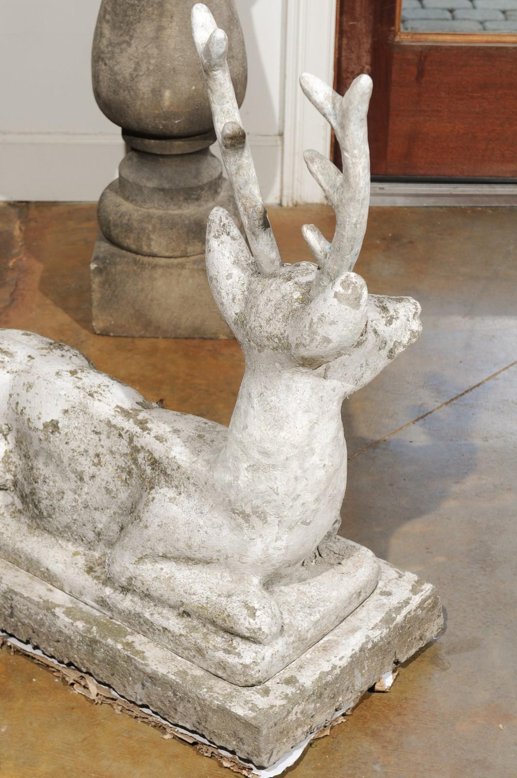 French Concrete Reclining Deer Sculpture with Weathered Patina, circa 1900 5