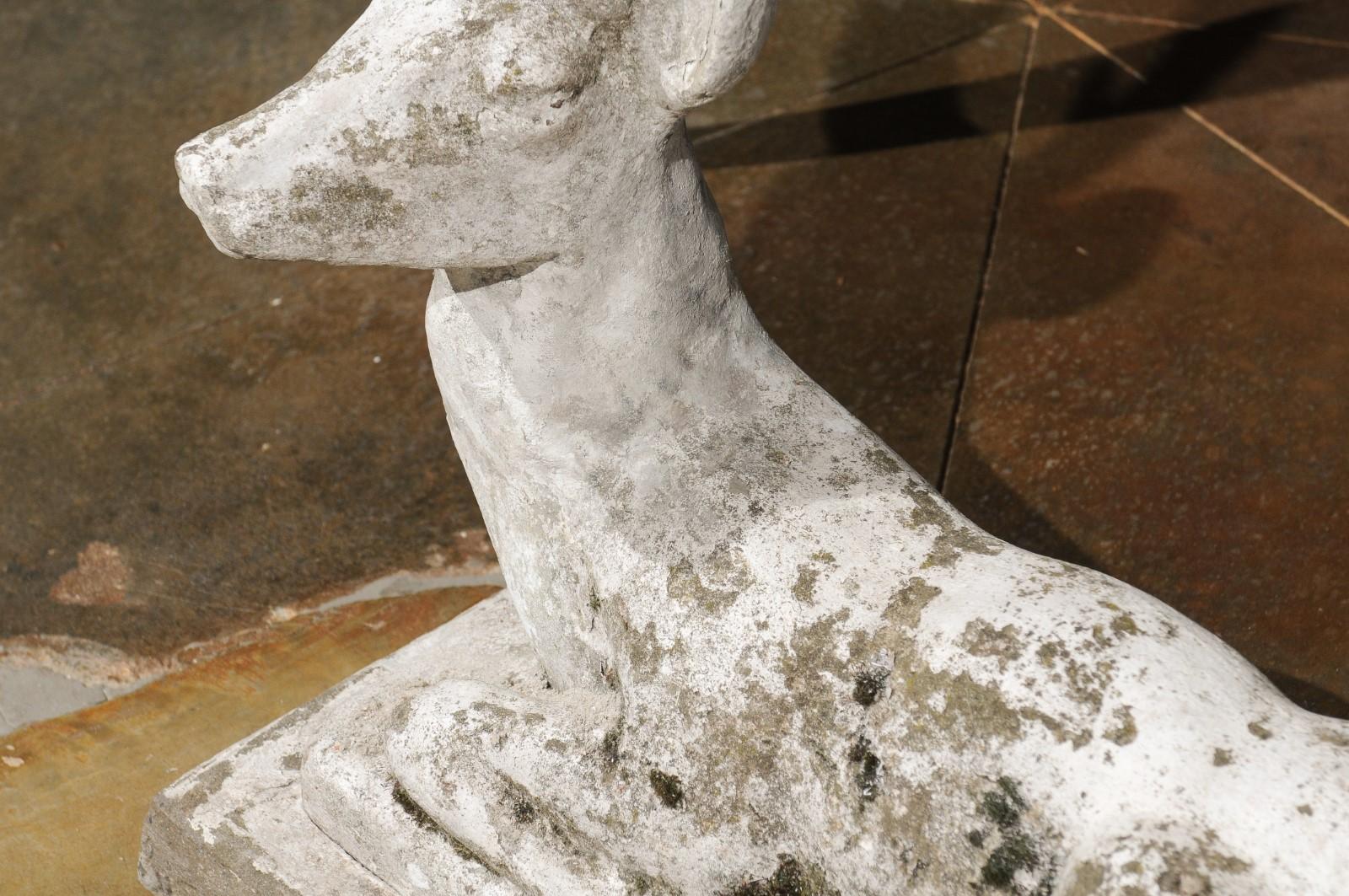 20th Century French Concrete Reclining Deer Sculpture with Weathered Patina, circa 1900