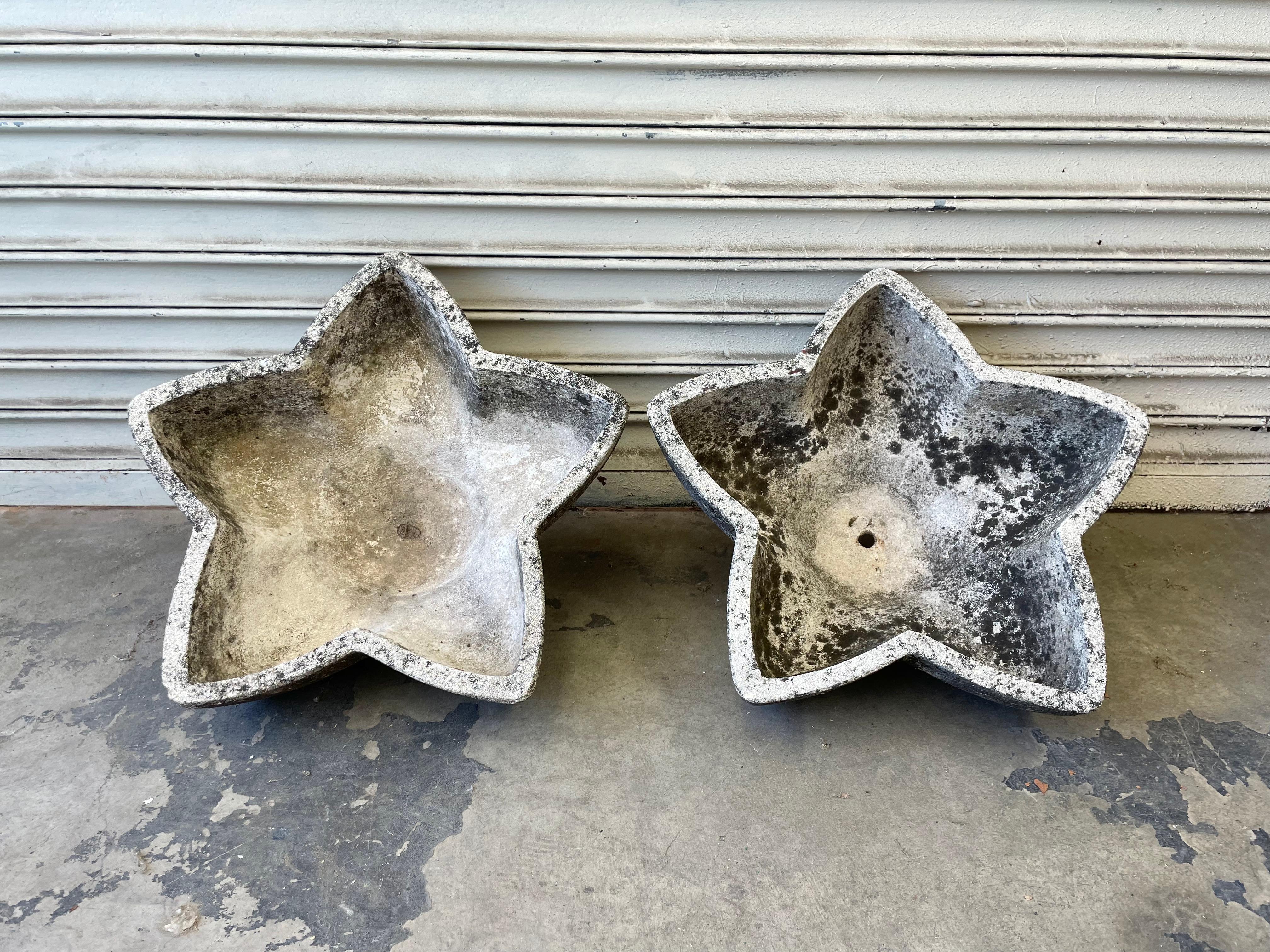 Sculptural concrete planters in the shape of a star. Excellent age and patina to both. Gorgeous planter for indoors or outside. Great condition. 2 available. Priced individually.
 

